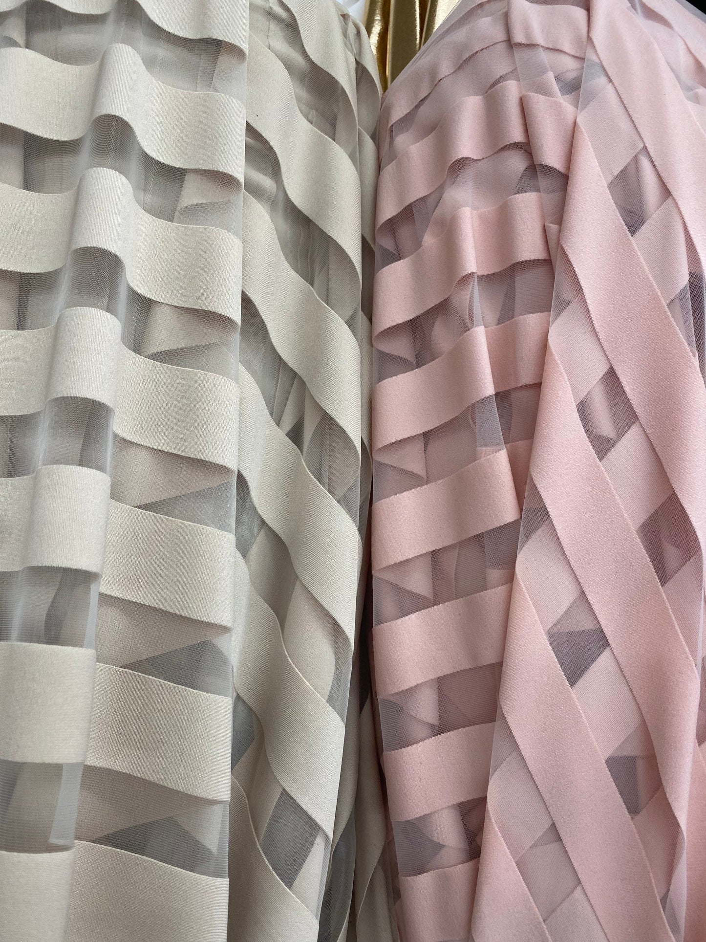 New stripes mesh design see though fabric 2-way stretch 58/60” Sold by the YD. Ships Worldwide from Los Angeles California USA