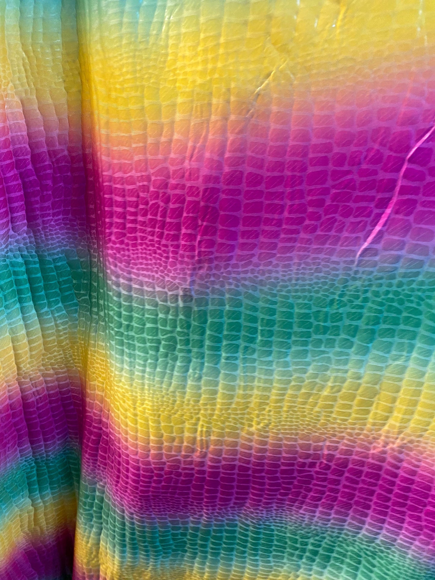 New rainbow crocodile design print on poly spandex with clear foil 2-way stretch 58/60” Sold by the YD. Ships Worldwide from Los Angeles
