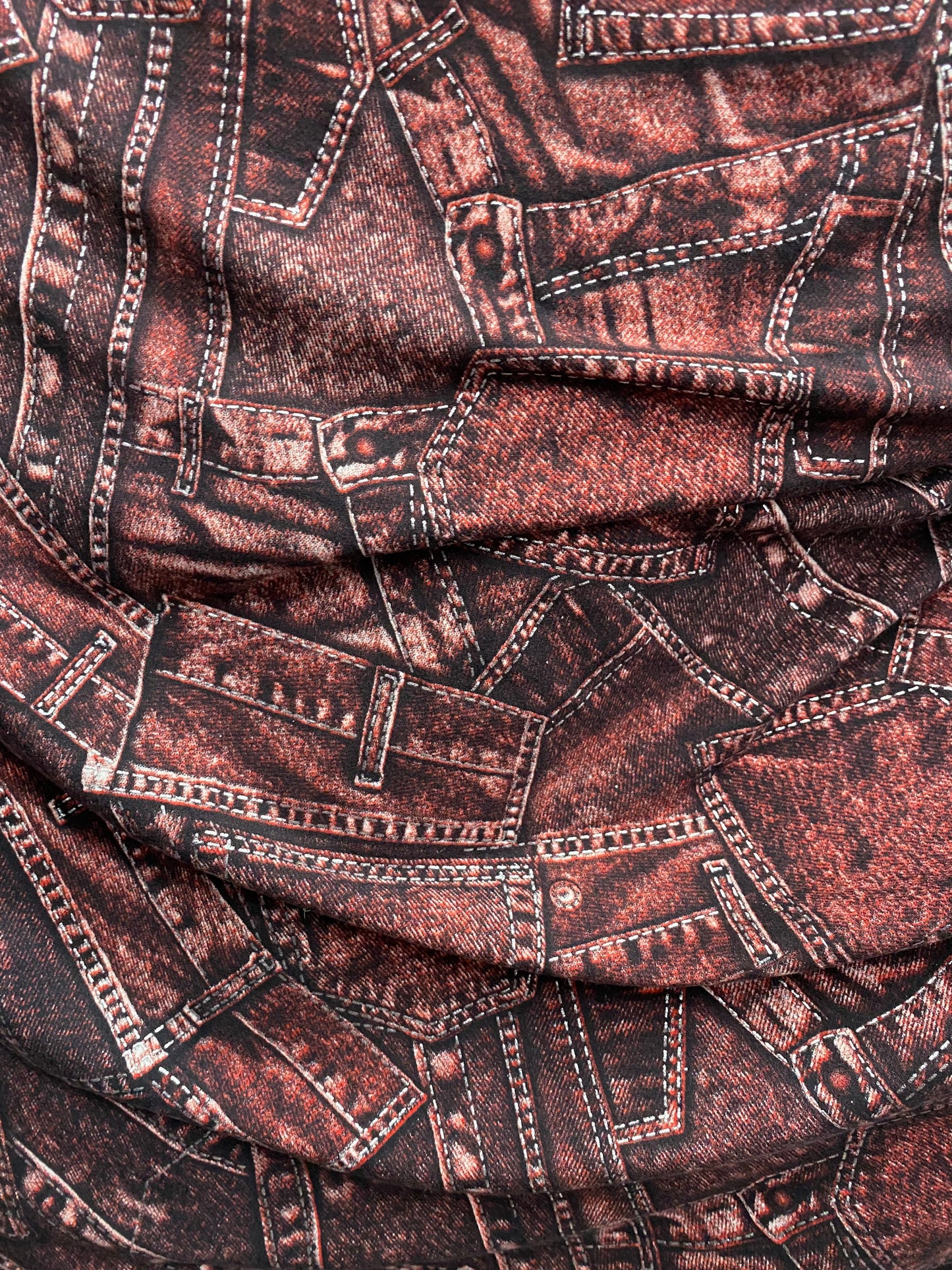 New jeans design print on nylon spandex 4way stretch medium weight 58/60” Sold by the YD. Ships worldwide feom Los Angeles California USA.