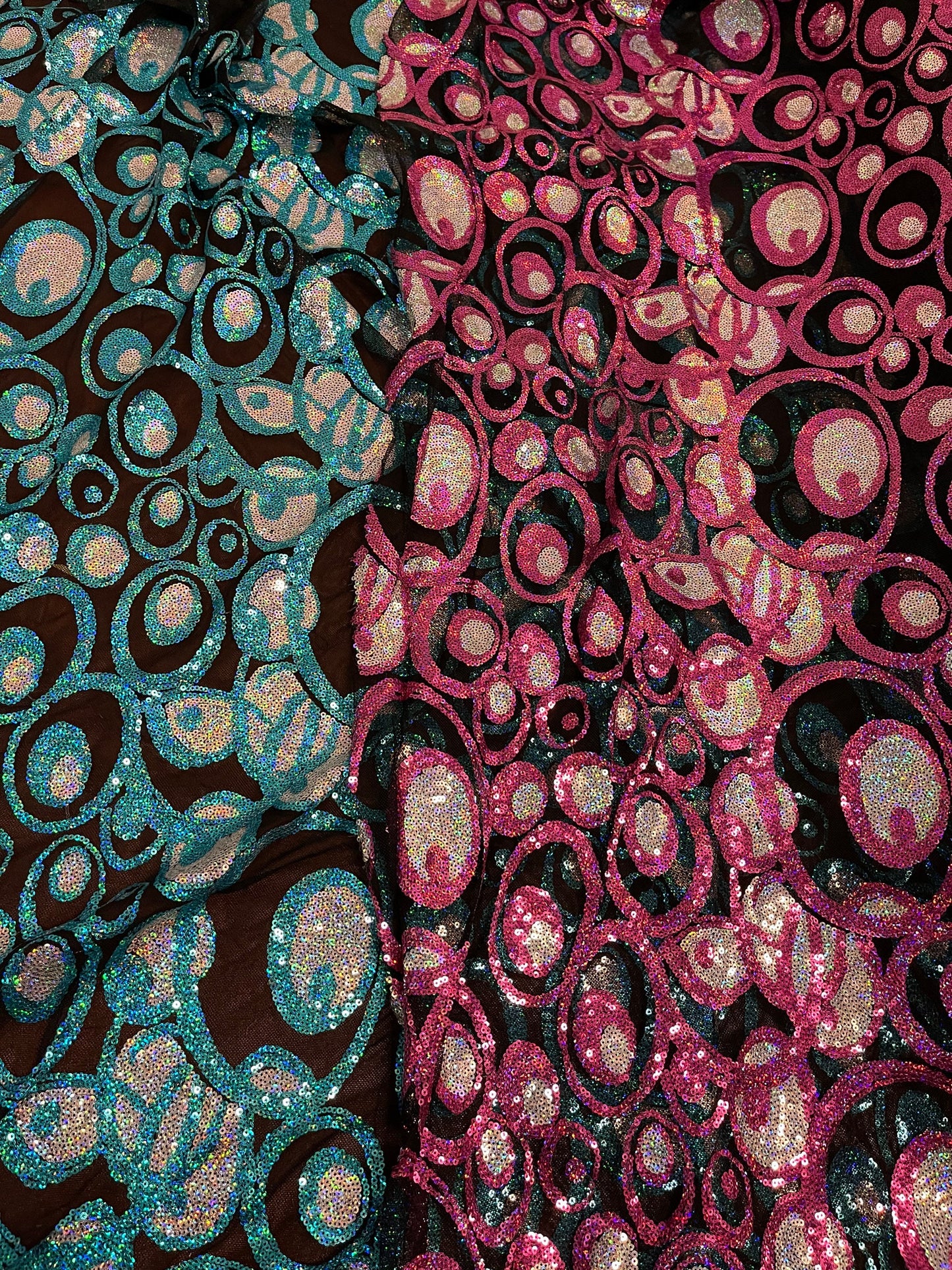 New peacock design hologram sequins embroidered on stretch mesh 2-way stretch 58/60” Sold by the YD. Ships Worldwide from Los Angeles CA USA
