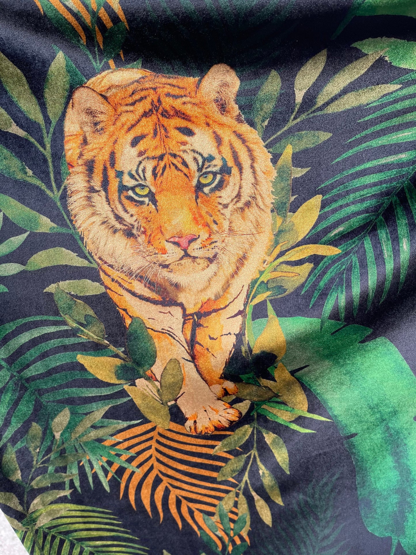 Exotic Tiger design print on great quality of stretch velvet 4-way stretch 58/60” Sold by the YD. Ships Worldwide from Los Angeles cali USA.