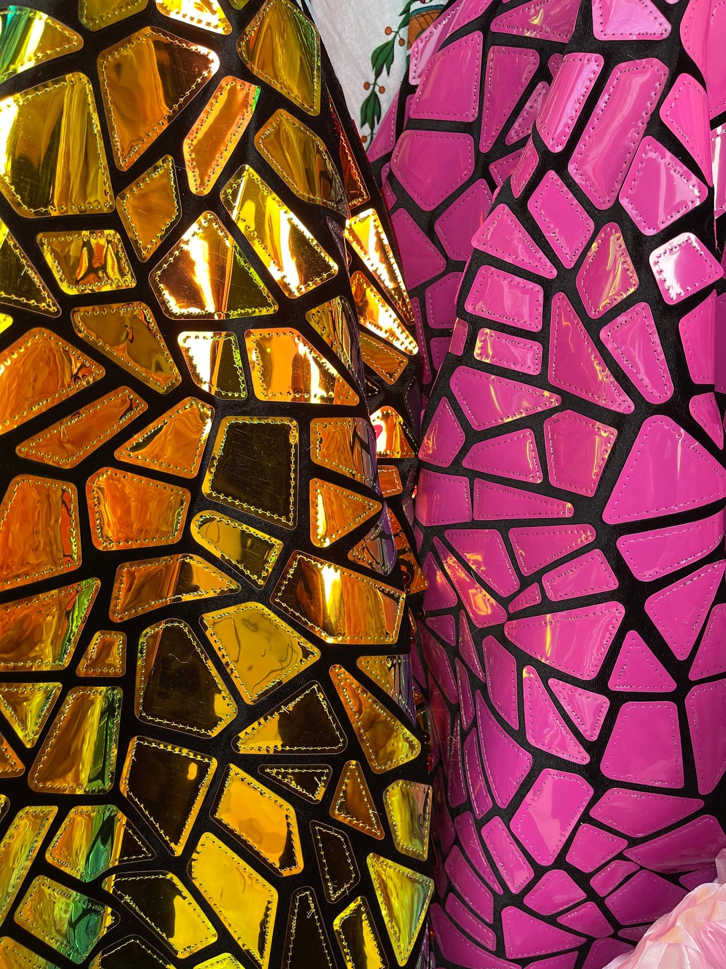 Luxury Geometric design embroidered on stretch velvet 2-way 58/60” Sold by the YD. Ships Worldwide from Los Angeles California USA.