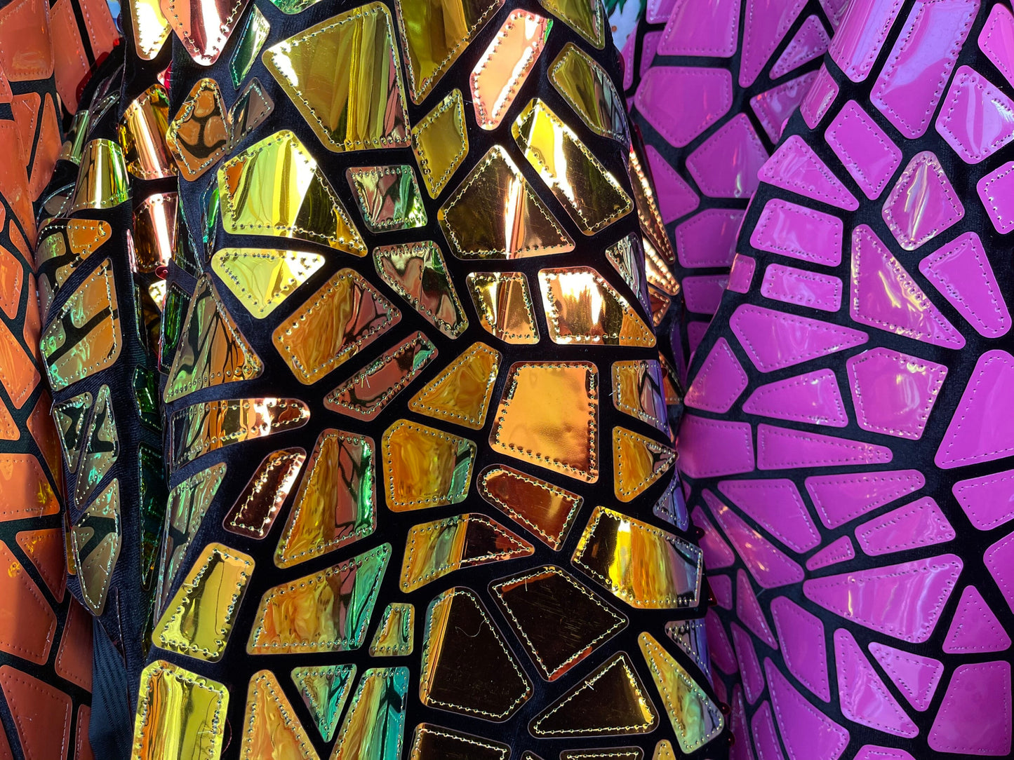 Luxury Geometric design embroidered on stretch velvet 2-way 58/60” Sold by the YD. Ships Worldwide from Los Angeles California USA.