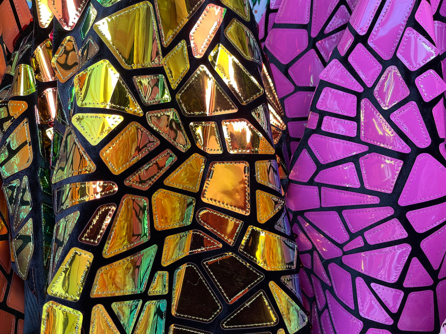 Luxury Geometric design embroidered on stretch velvet 2-way 58/60” Sold by the YD. Ships Worldwide from Los Angeles California USA.