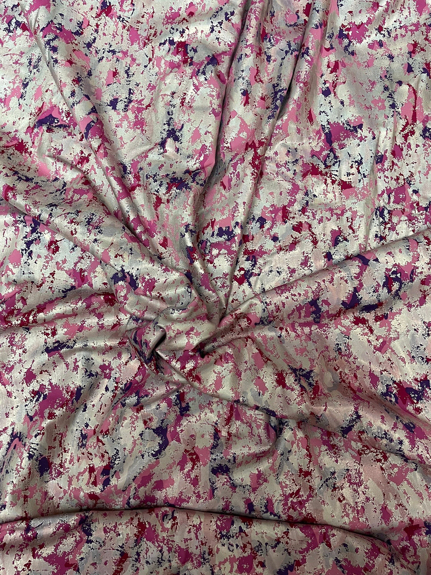 Camouflage design with foil splatter spandex 4-way stretch 58/60” Sold by the YD. Ships Worldwide from Los Angeles California USA.