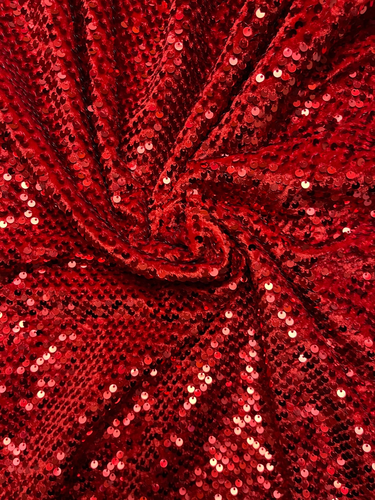 Luxury red sequins embroidered on great quality of stretch velvet 4-way stretch 58/60” Sold by the YD. Ships Worldwide from Los Angeles cali