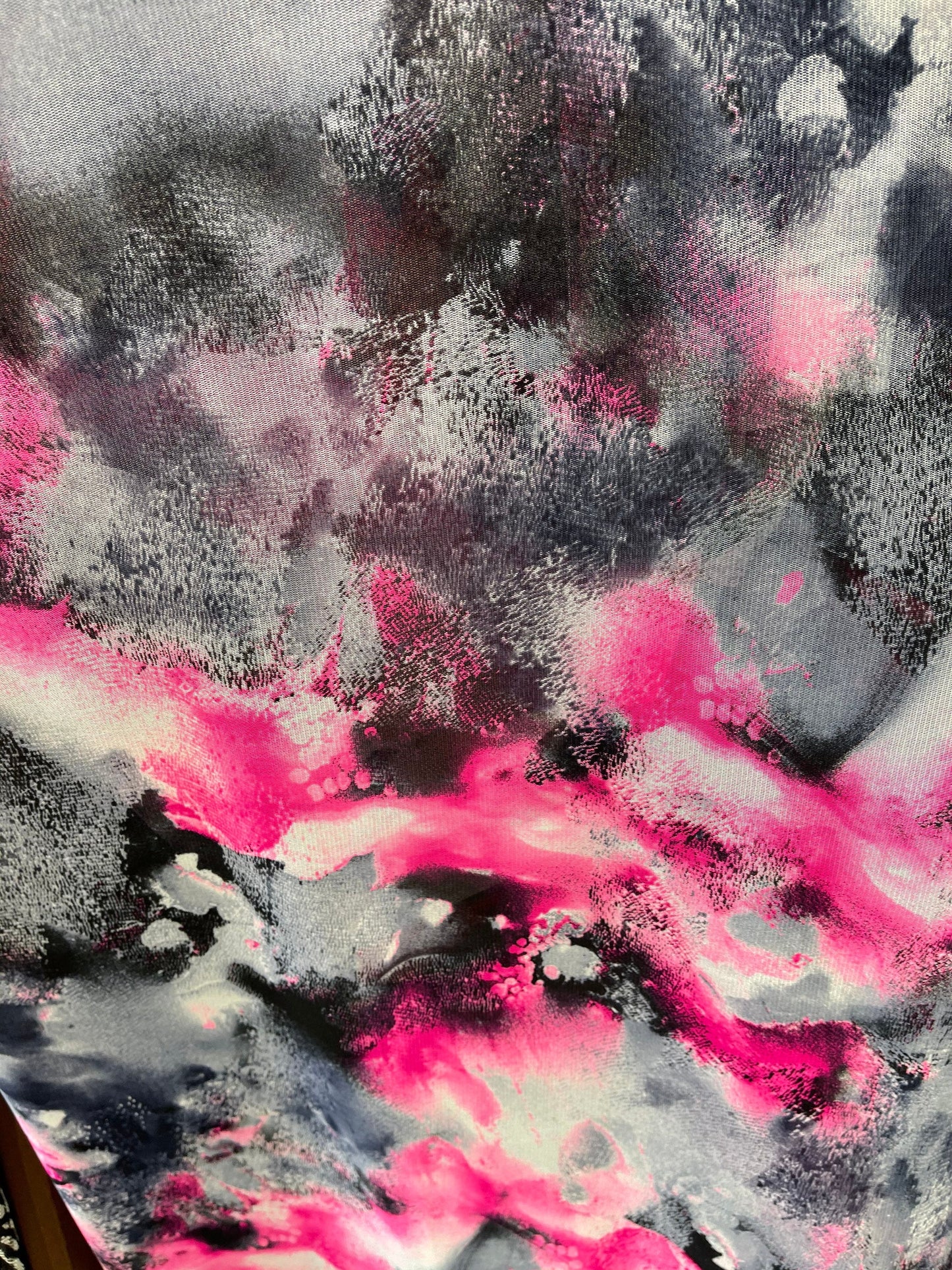 New Tie dye design gray/pink print on power mesh stretch 4-way 58/60” Sold by the YD. Ships Worldwide from Los Angeles California USA.