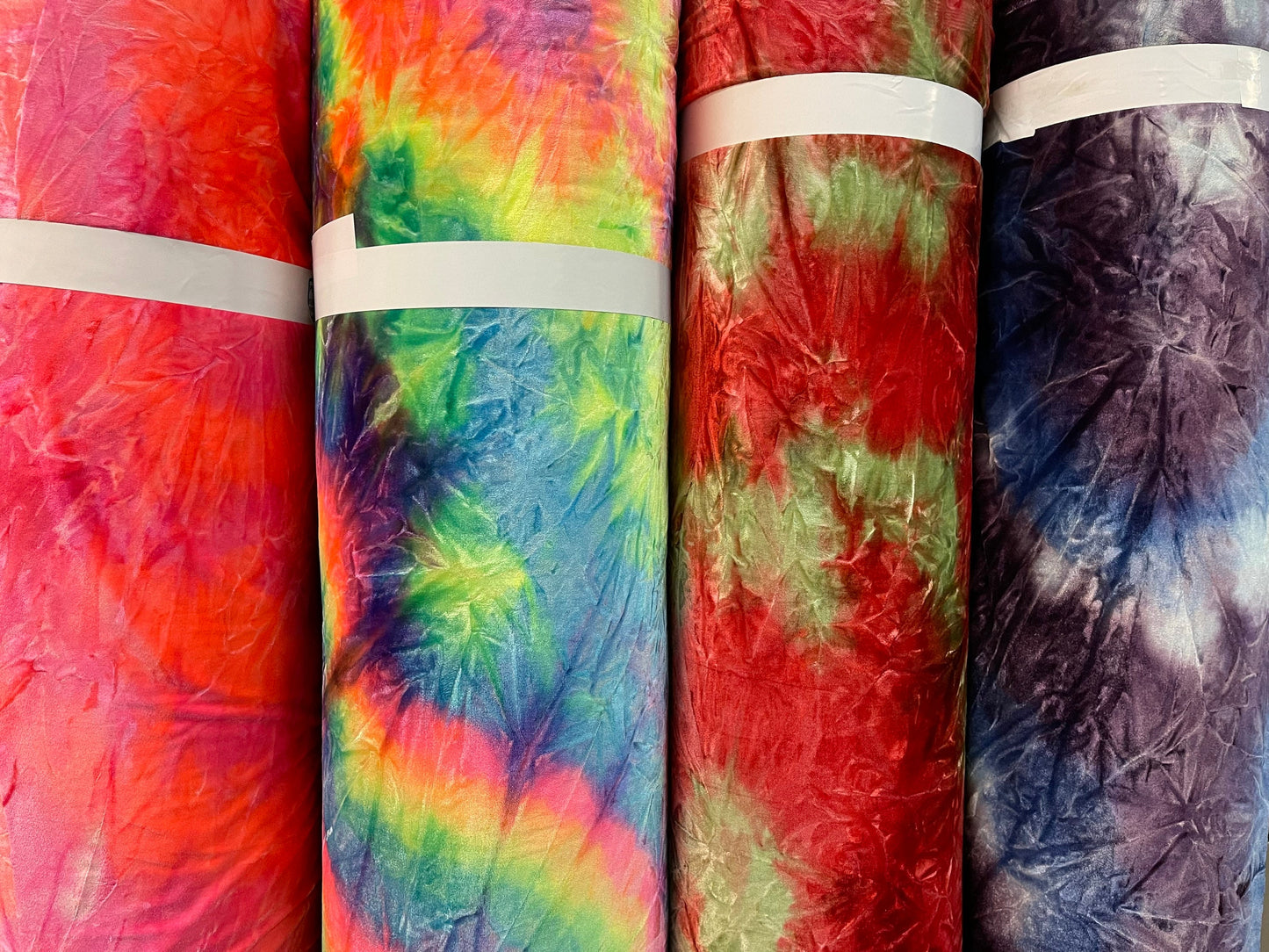 Vibrant tie dye crushed velvet multicolor great quality of stretch velvet 4-way 58/60” Sold by the YD. Ships Worldwide from Los Angeles CA