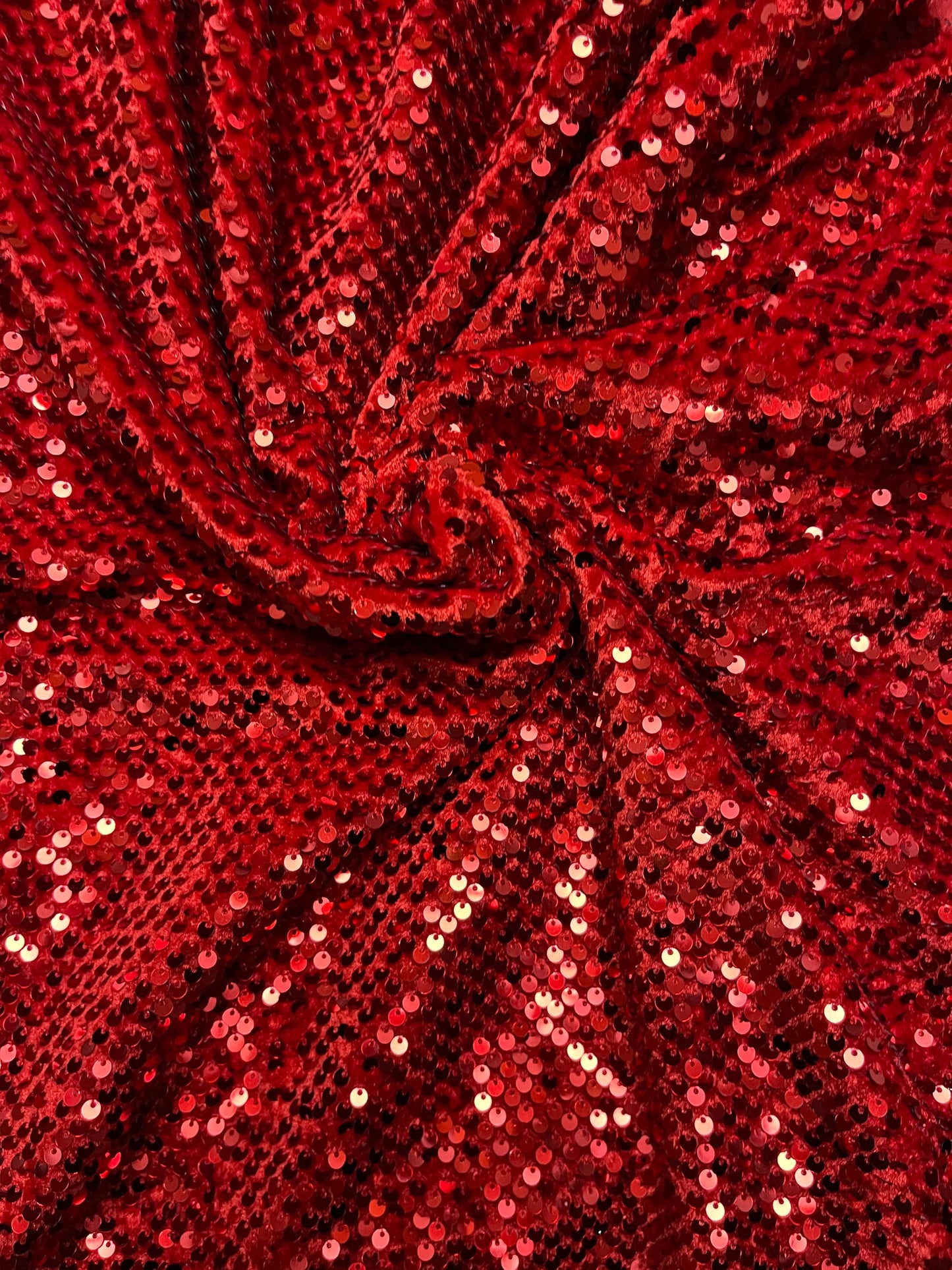 Luxury red sequins embroidered on great quality of stretch velvet 4-way stretch 58/60” Sold by the YD. Ships Worldwide from Los Angeles cali