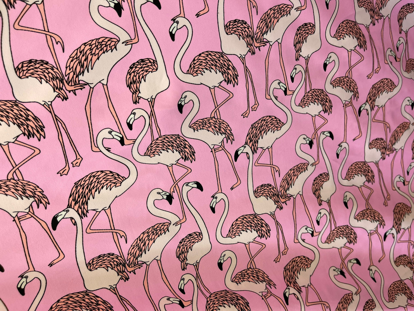 New pink flamingos design print on best quality of nylon spandex 4-way stretch 58/60” Sold by the YD. Ships Worldwide from Los Angeles Cali