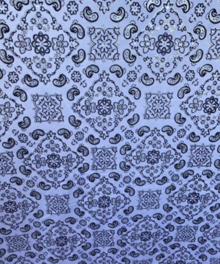 Bandana print on great spandex with foil 4-way stretch metallic nylon spandex 58/60” Sold by the YD. Ships worldwide from Los Angeles