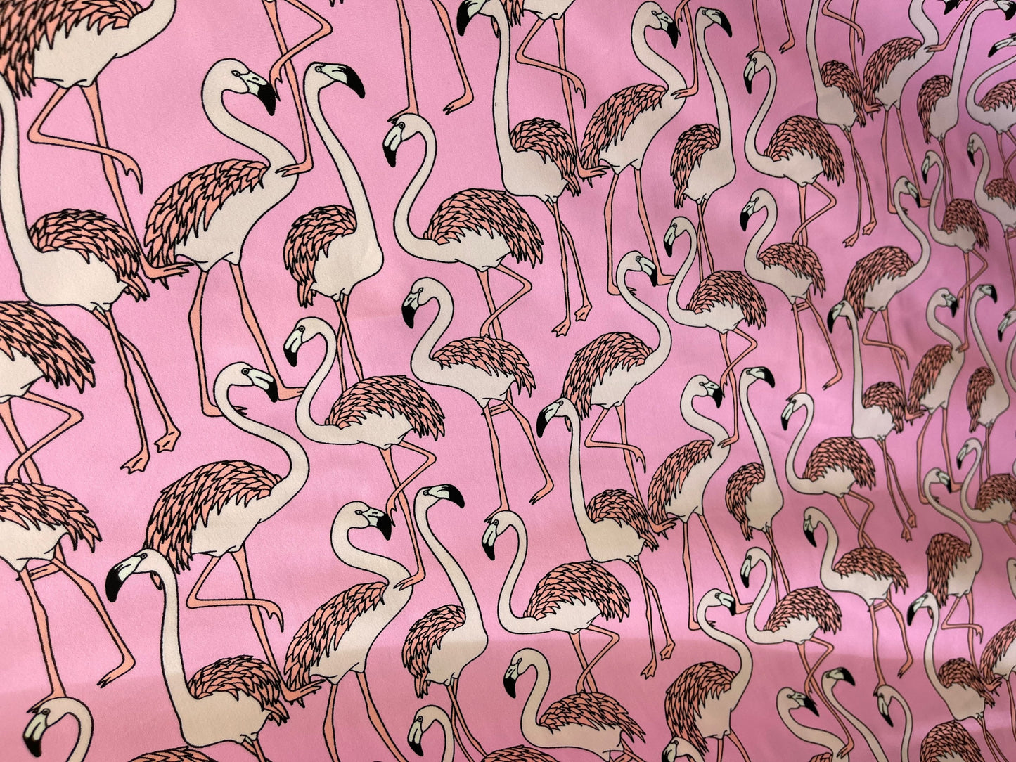 New pink flamingos design print on best quality of nylon spandex 4-way stretch 58/60” Sold by the YD. Ships Worldwide from Los Angeles Cali