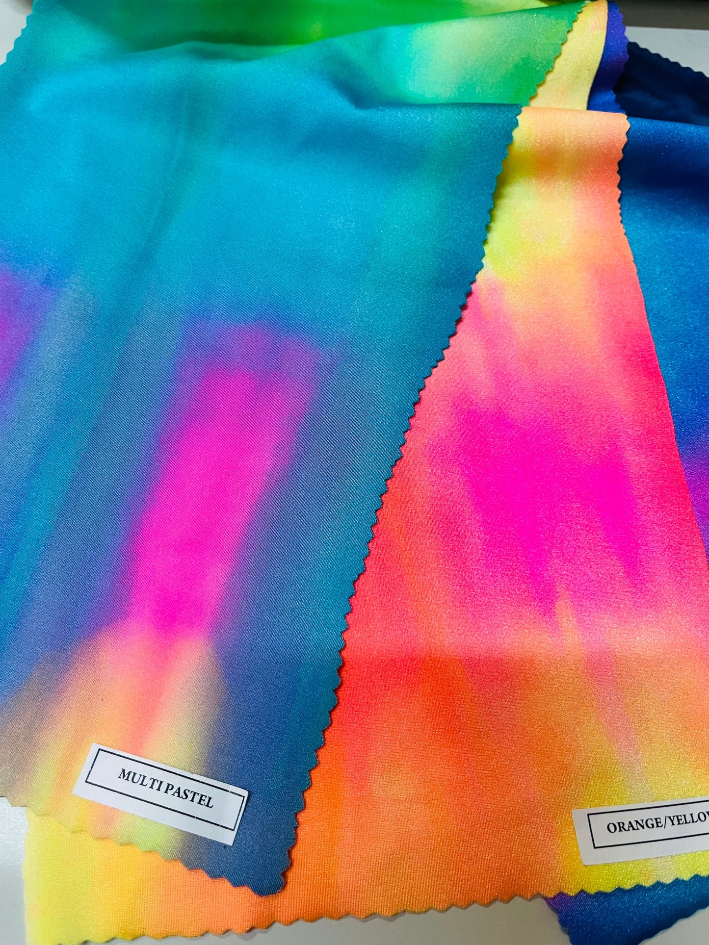 Luxury Tie dye Shiny Nylon spandex 4-way stretch best quality in the market 58/60” Sold by the YD. Ships Worldwide from Los Angeles CA