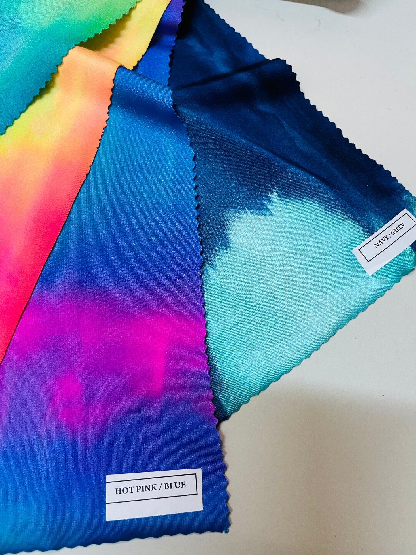 Luxury Tie dye Shiny Nylon spandex 4-way stretch best quality in the market 58/60” Sold by the YD. Ships Worldwide from Los Angeles CA