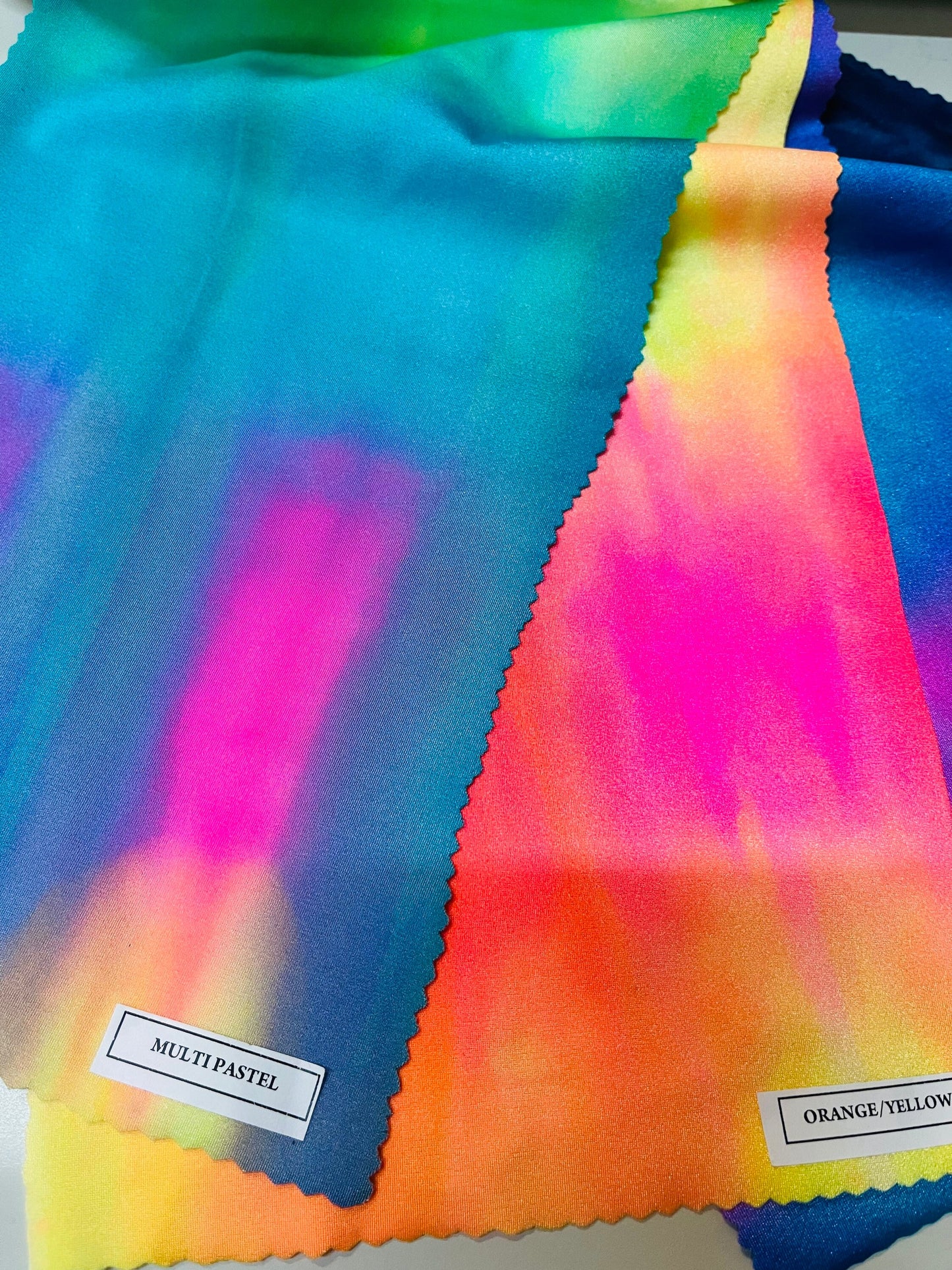 Luxury Tie dye Shiny Nylon spandex 4-way stretch best quality in the market 58/60” Sold by the YD. Ships Worldwide from Los Angeles CA