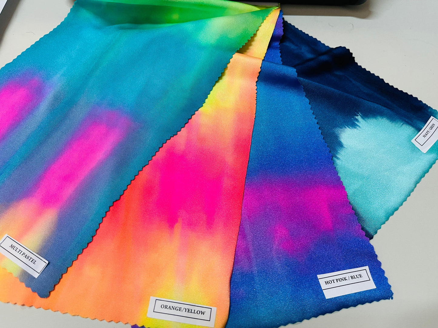 Luxury Tie dye Shiny Nylon spandex 4-way stretch best quality in the market 58/60” Sold by the YD. Ships Worldwide from Los Angeles CA