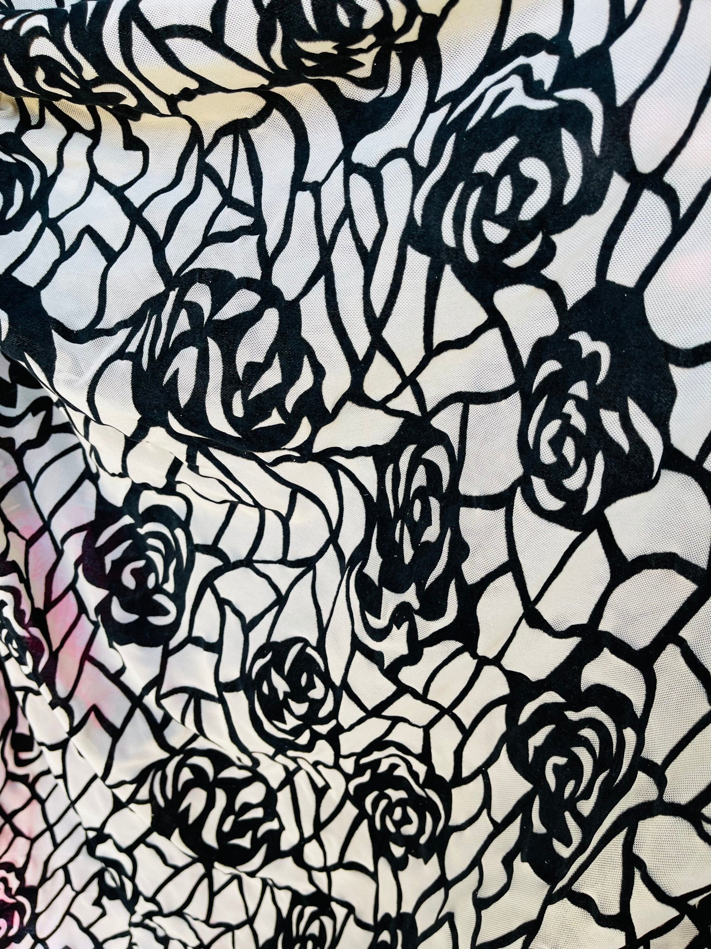 New Rose design flocking print on nude power mesh 4-way stretch 58/60” Sold by the YD. Ships Worldwide from Los Ángeles California USA