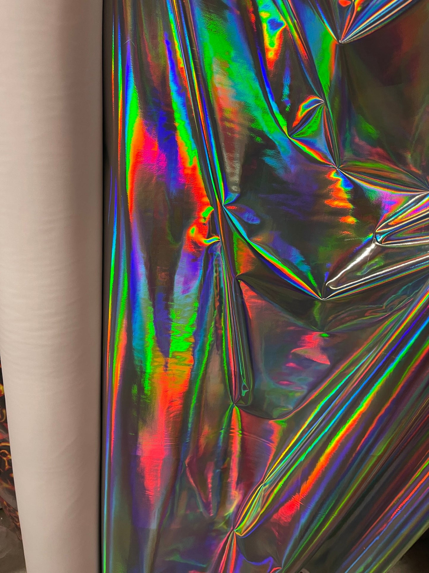 New Iridescent silver Mirror vinyl super shiny 2-way stretch 58/60” Sold by the YD. Ships Worldwide from Los Angeles California USA.