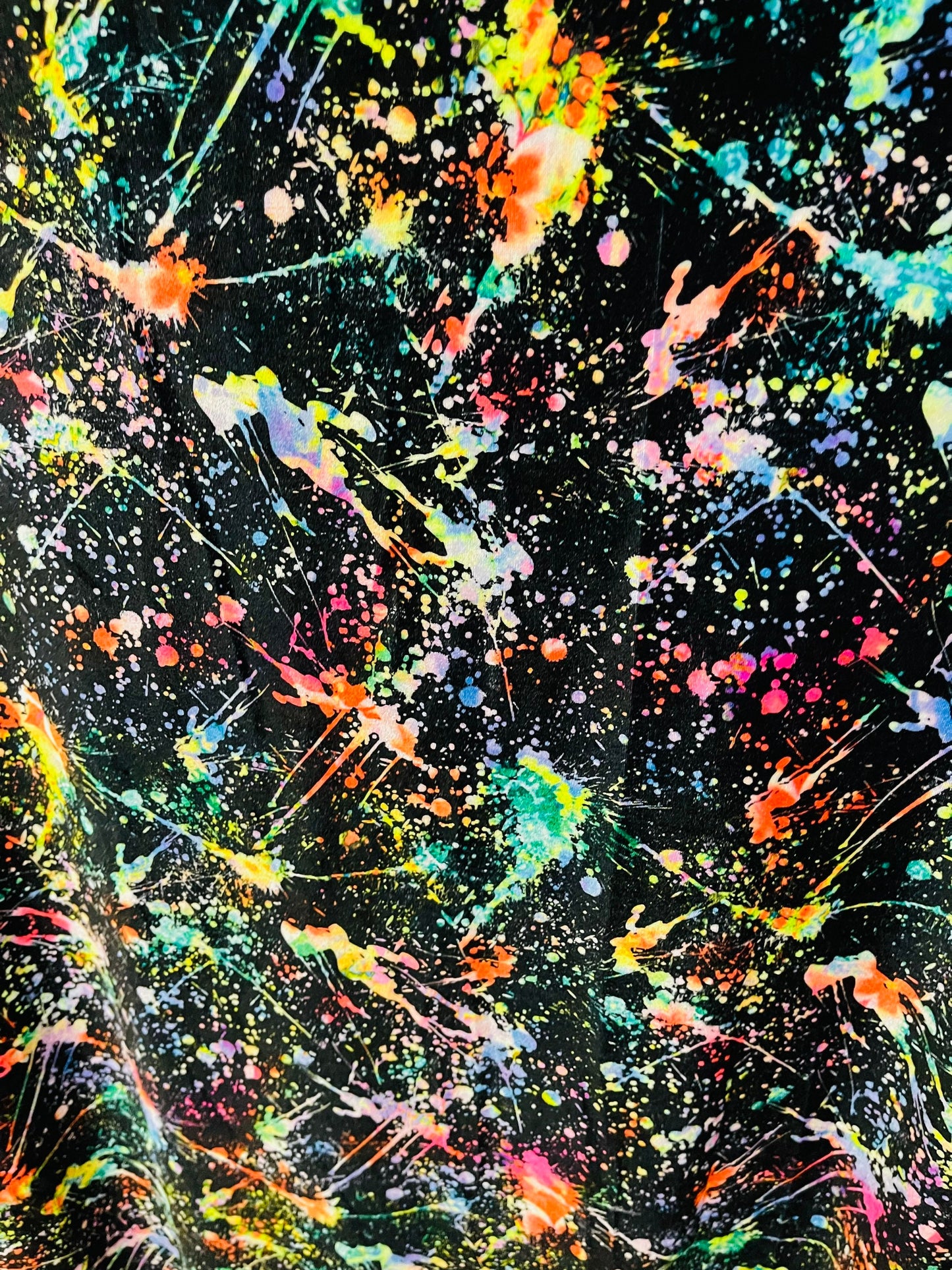 New splatter paint design Black/Multicolor print on best quality of stretch velvet 4-way stretch 58/60” Sold by the YD. Ships worldwide