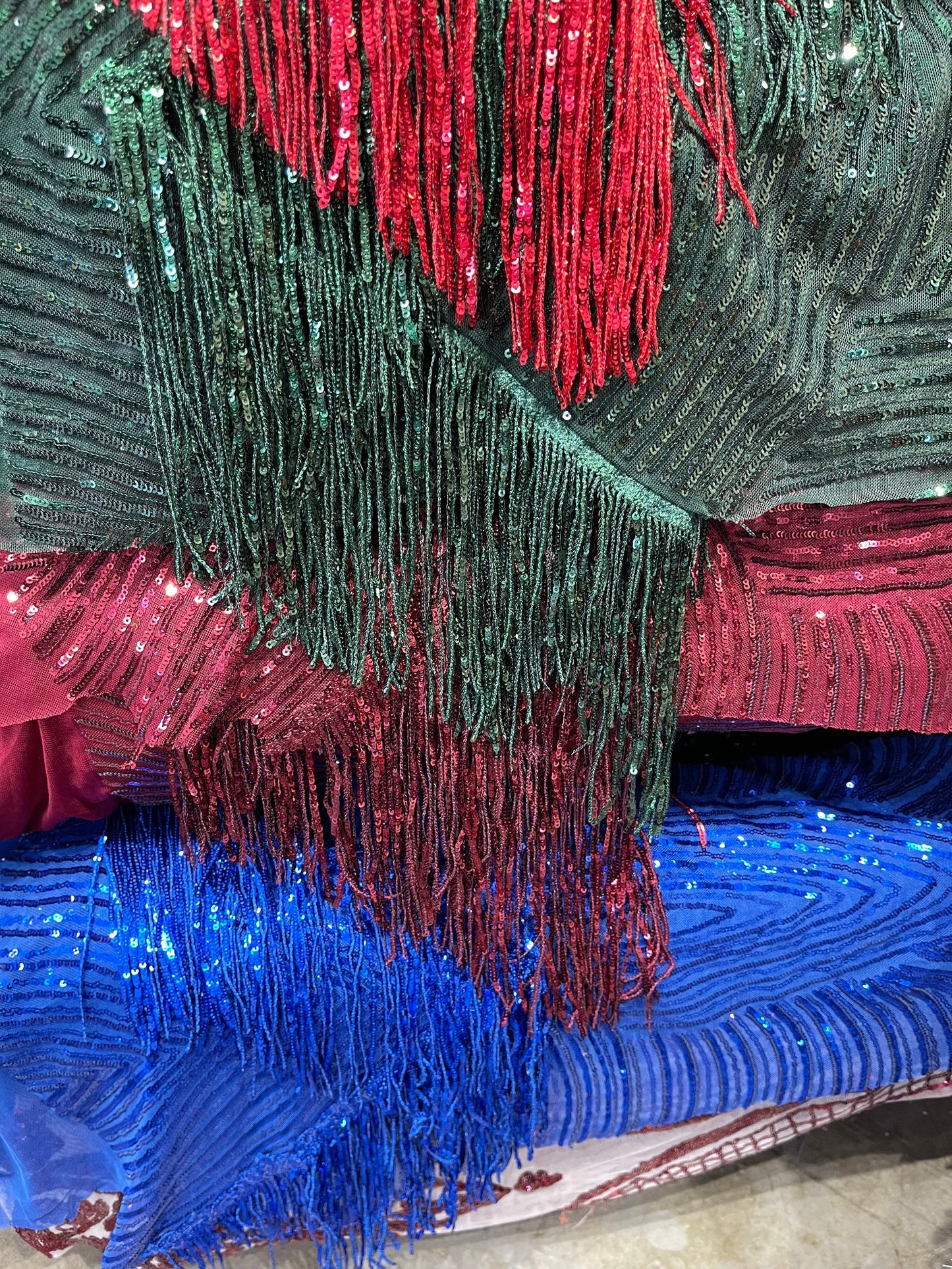 New Sexy Luxury Hanging sequins Bella design 2-way stretch 58/60” Sold by the YD. Ships worldwide from Los Angeles California USA.