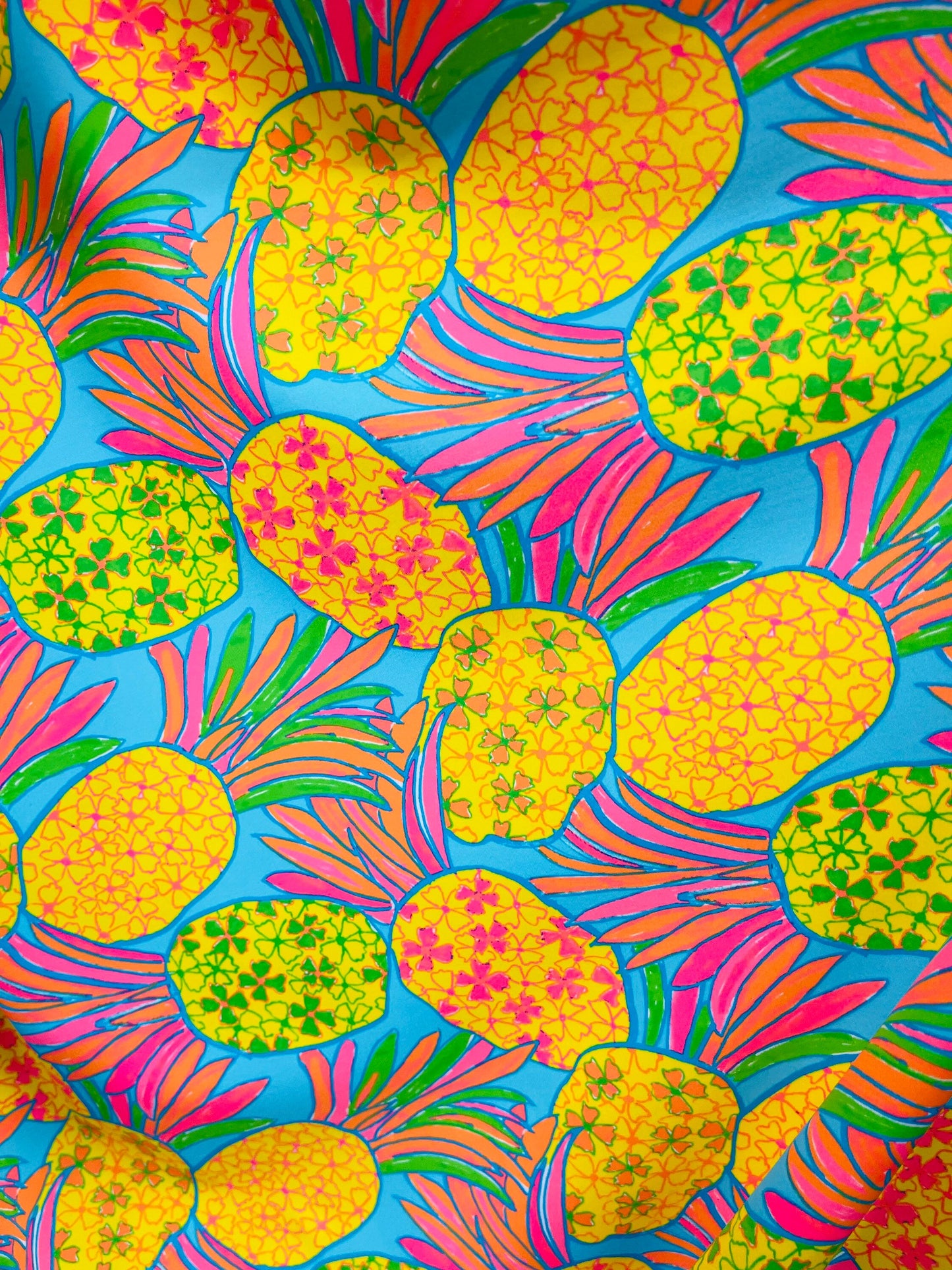 New Pineapple design tropical multicolor print on best quality of nylon spandex 4-way stretch 58/60” Sold by the YD. Ships Worldwide