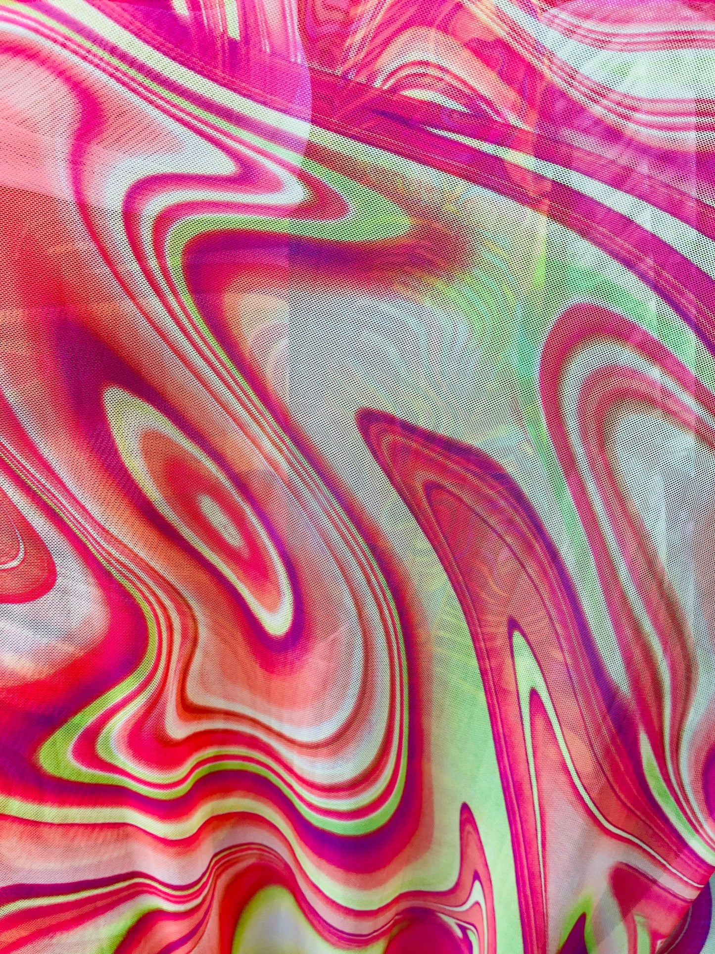 New abstract Lava design print on great quality of nylon spandex power mesh 4-way stretch 58/60” Sold by the YD. Ships Worldwide from L.A