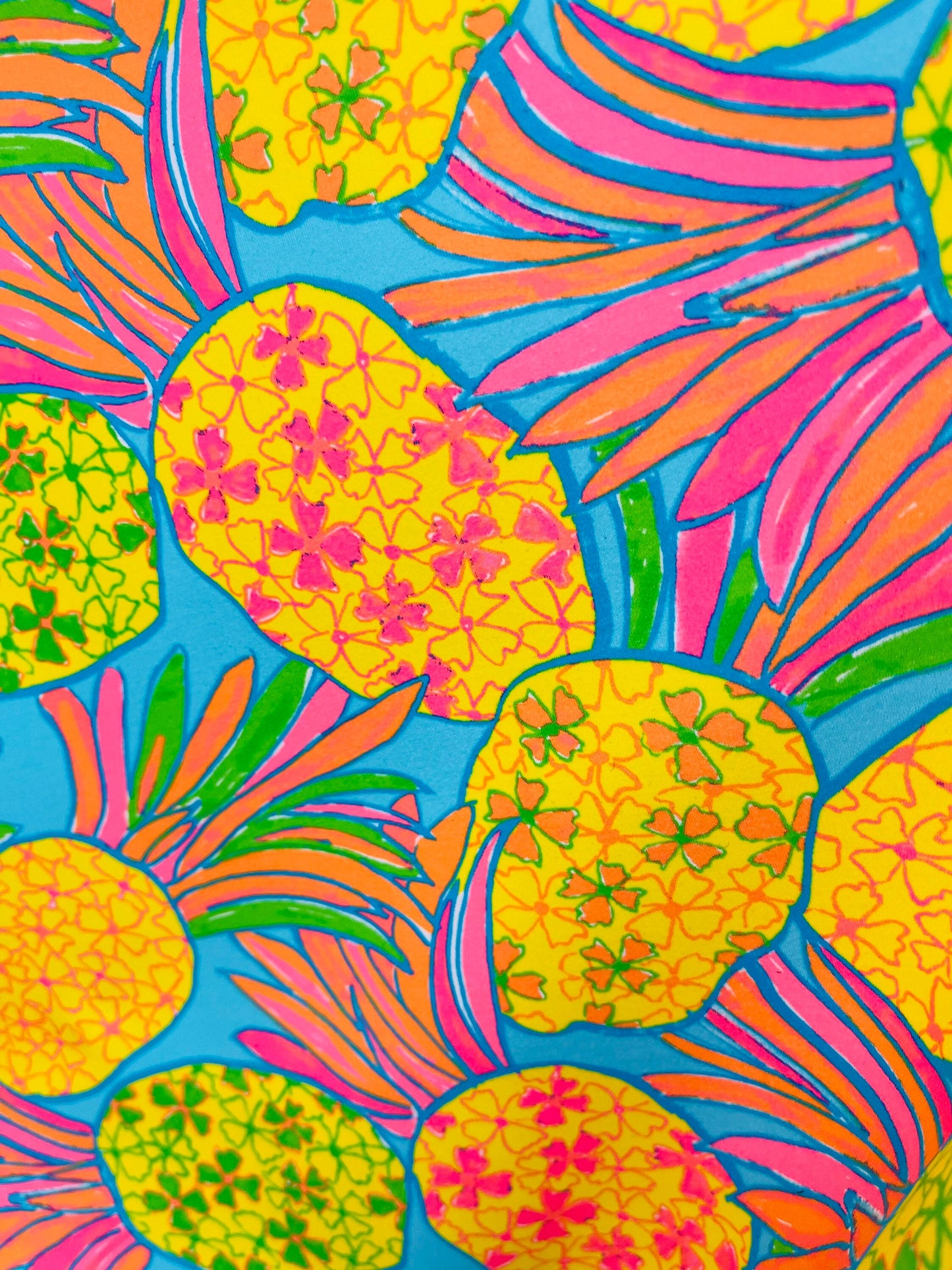 New Pineapple design tropical multicolor print on best quality of nylon spandex 4-way stretch 58/60” Sold by the YD. Ships Worldwide