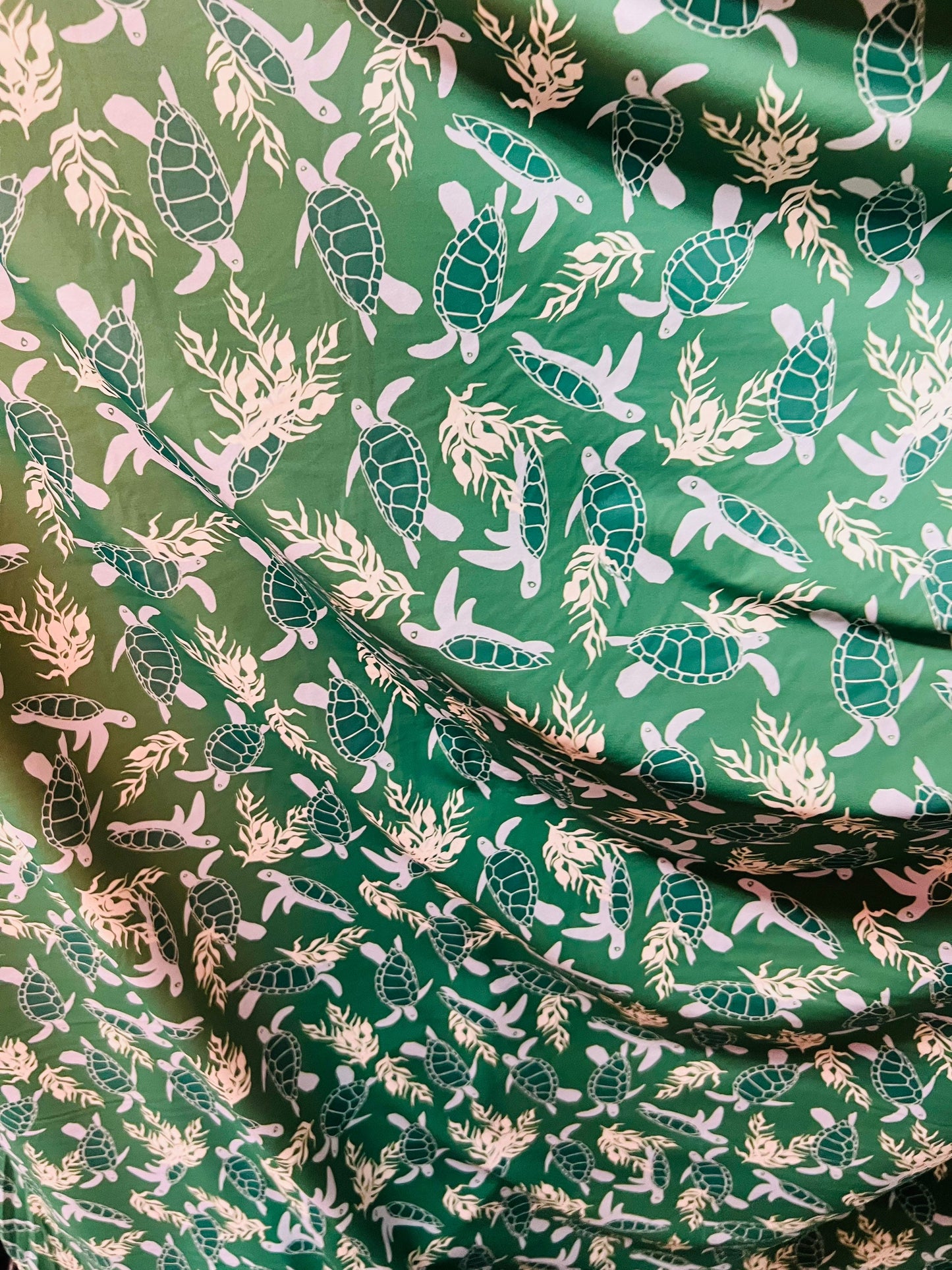 Turtle design print on best quality of nylon spandex 4-way stretch 58/60” Sold by the YD. Ships worldwide from Los Angeles California USA
