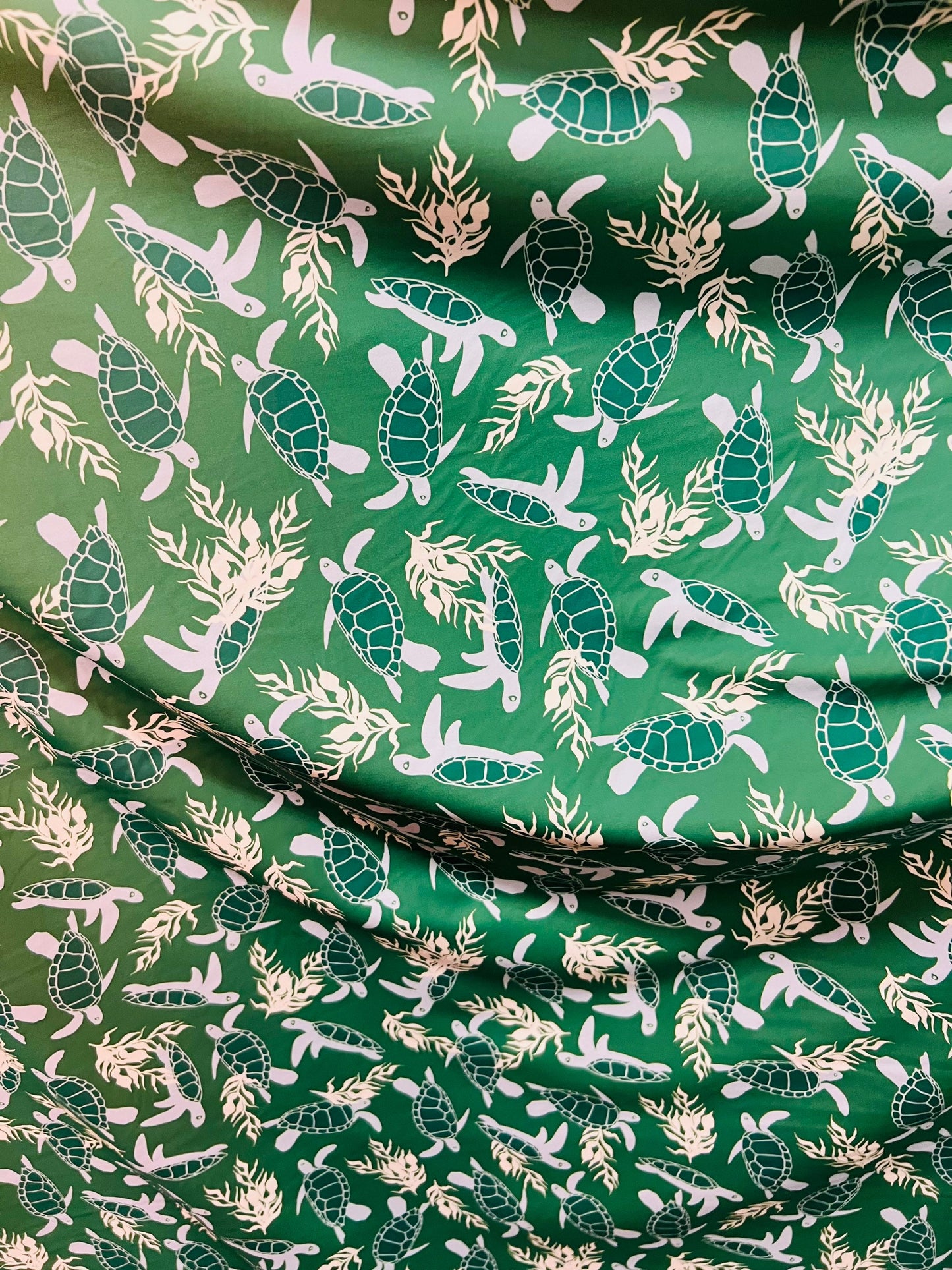 Turtle design print on best quality of nylon spandex 4-way stretch 58/60” Sold by the YD. Ships worldwide from Los Angeles California USA