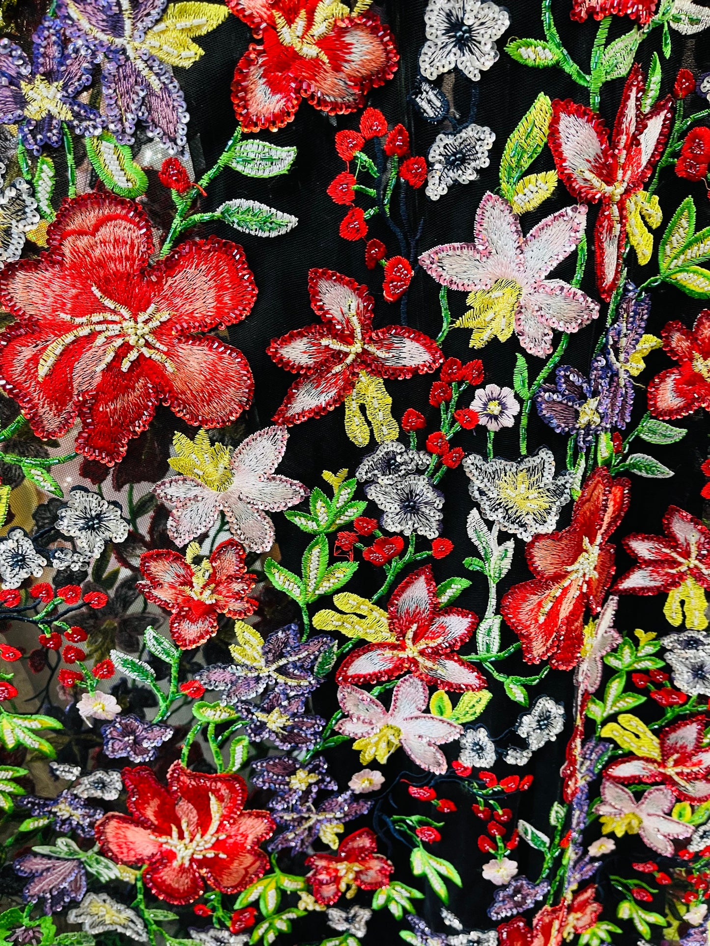 New embroidery lace beaded hand made flower design 2 way stretch 54/55” Sold by the YD. Ships worldwide from Los Angeles California USA