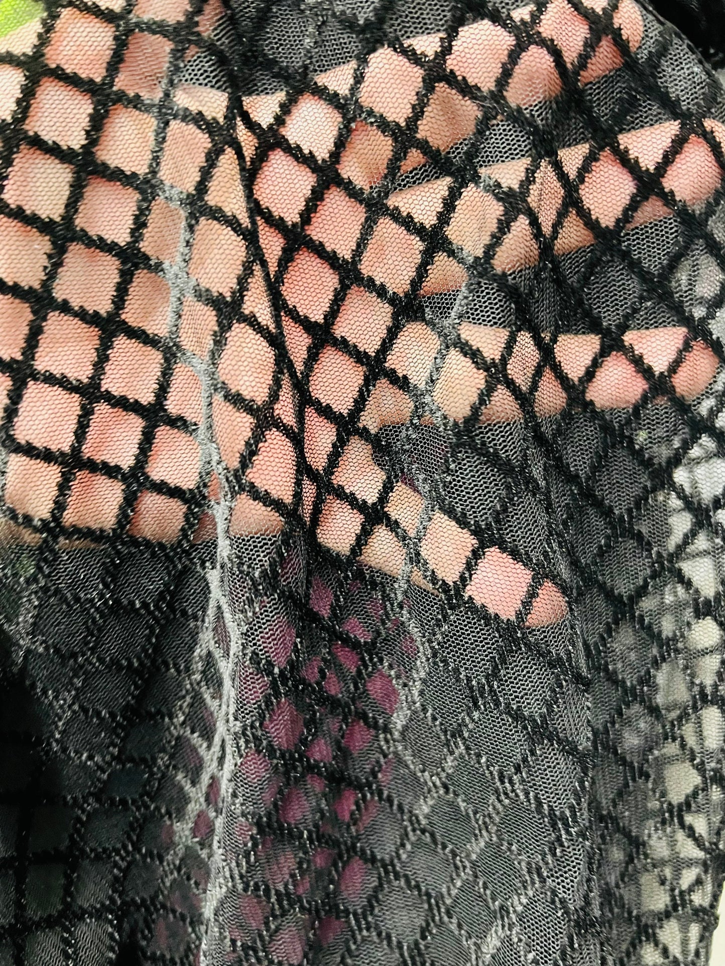 Diamond design flocking power mesh 4-way stretch 58/60” Sold by the YD. Ships Worldwide from Los Angeles California USA.