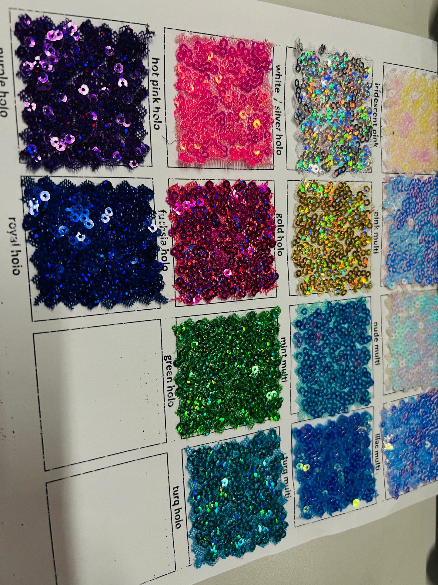 New sequins cosmic iridescent mini glitz sequins embroidered on stretch power mesh 4-Way 55/56” Sold by the YD. Ships worldwide from Los Ang