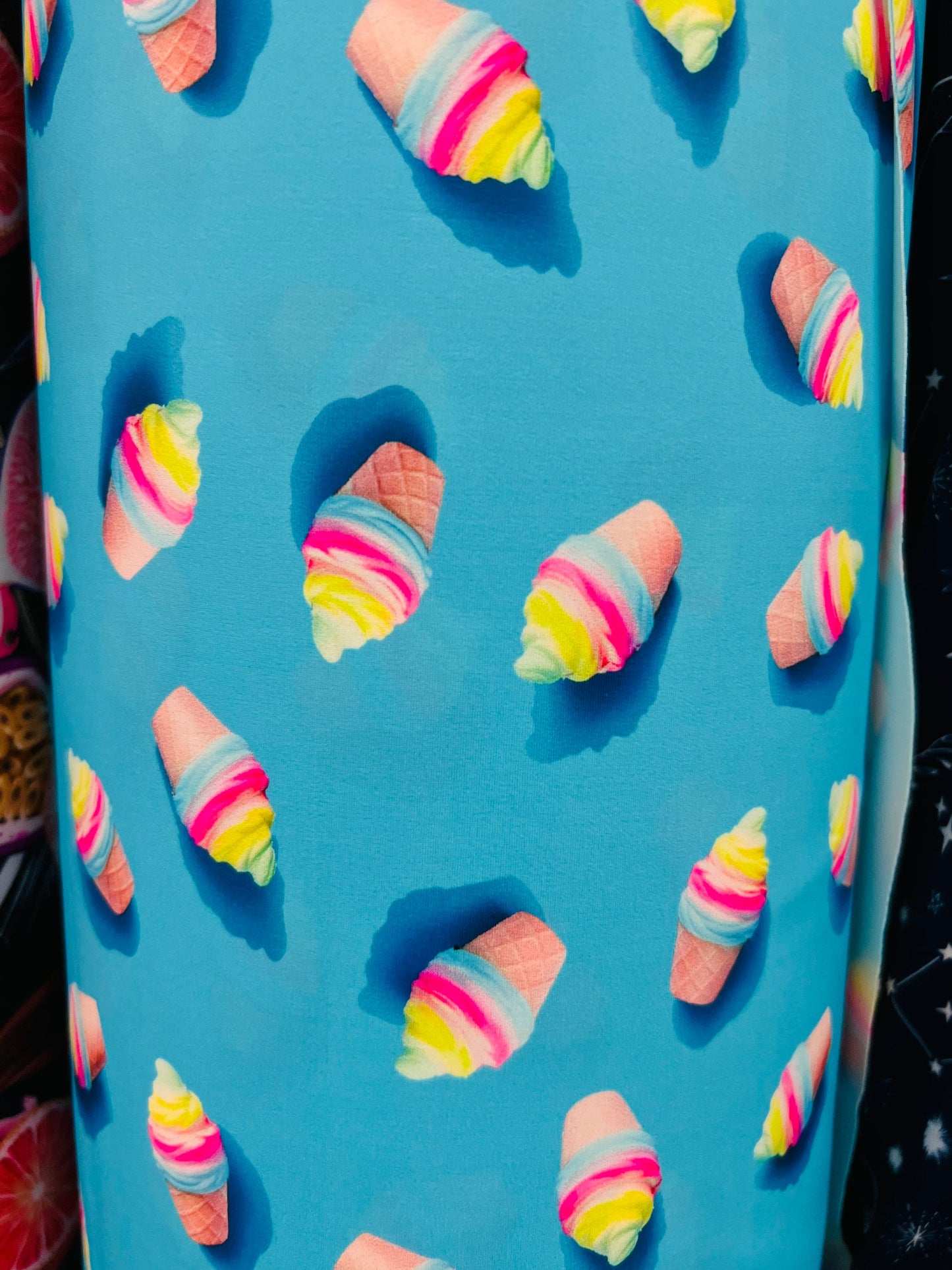 Ice cream cone design print on best quality of nylon spandex 4-way stretch 58/60” Sold by the YD. Ships Worldwide from Los Angeles CA