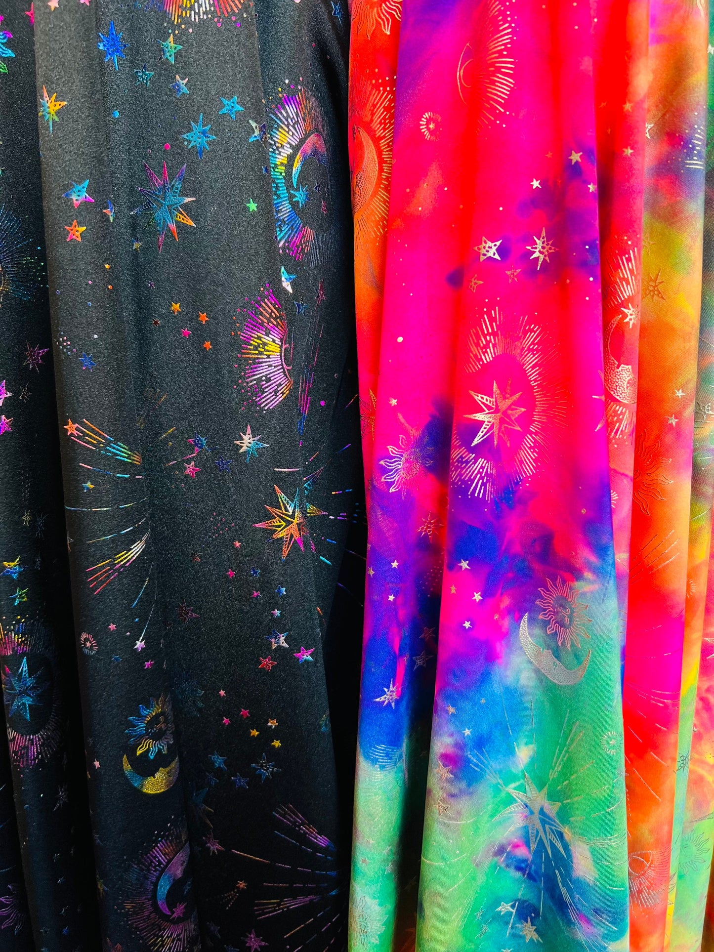 Moon and stars design print on best quality of nylon spandex 4-way stretch 58/60” Sold by the YD. Ships Worldwide from Los Angeles cali