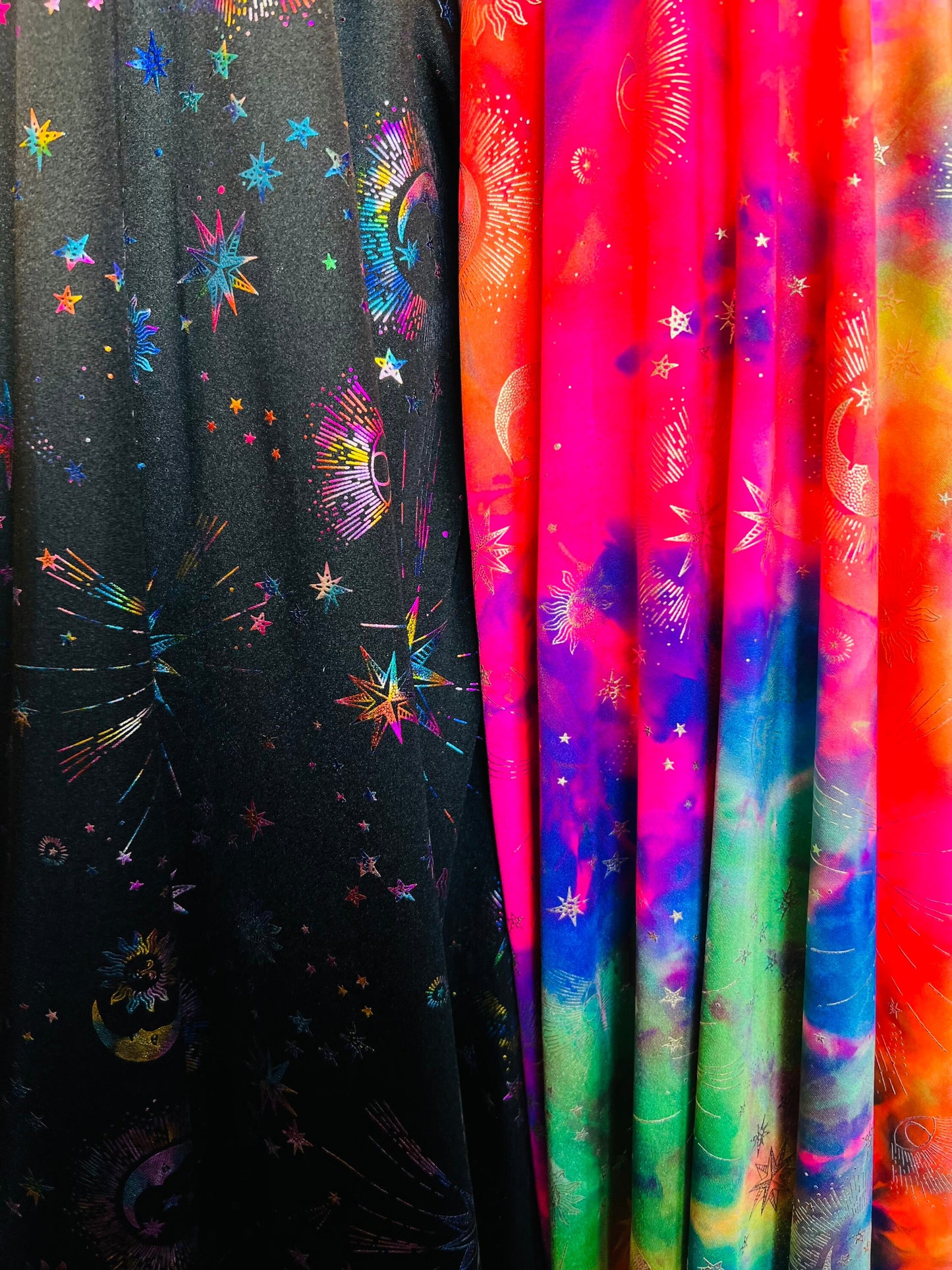 Moon and stars design print on best quality of nylon spandex 4-way stretch 58/60” Sold by the YD. Ships Worldwide from Los Angeles cali