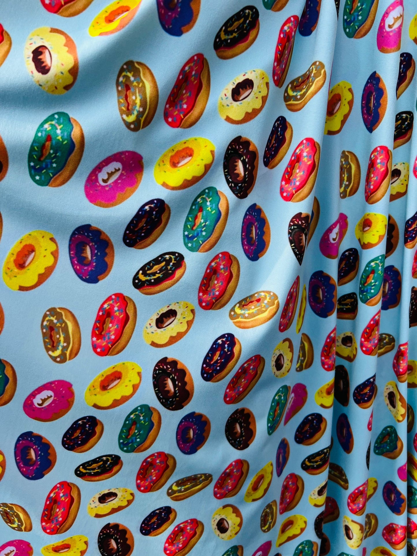 New Multicolor donuts design print on great quality of nylon spandex 4-way stretch 58/60” Sold by the YD. Ships Worldwide from Los Angeles
