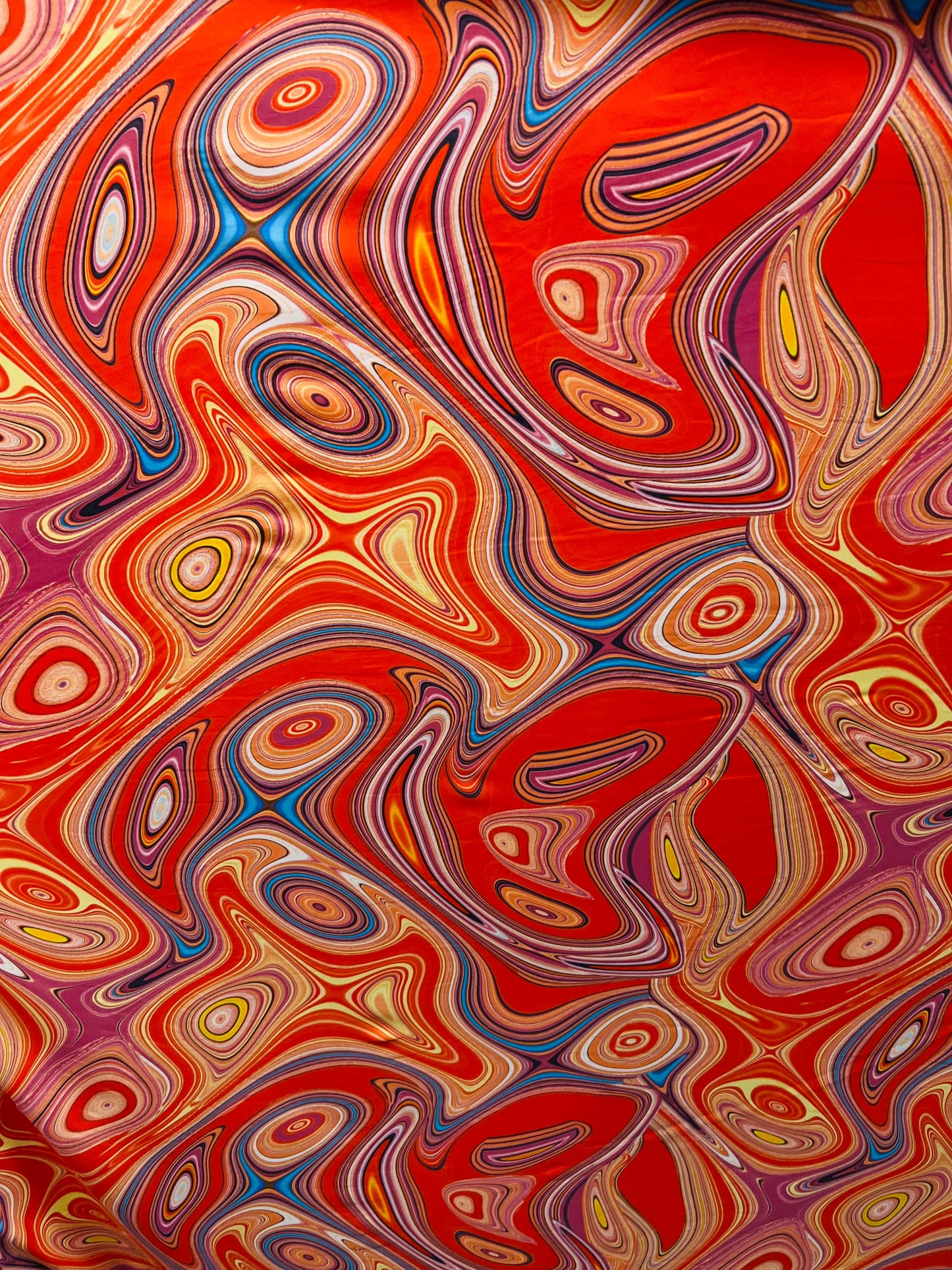 New abstract design Rust multicolor print on nylon spandex 4-way stretch 58/60” Sold by the YD. Ships Worldwide from Los Angeles California