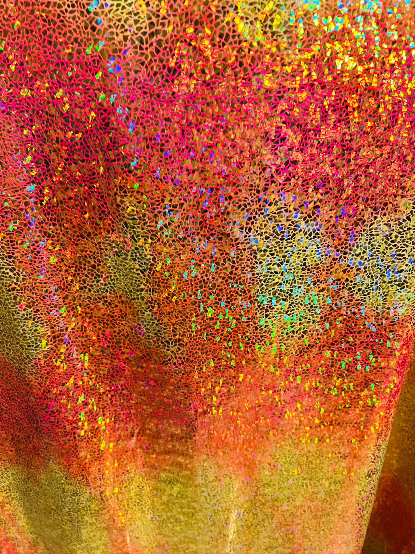 Hologram pebbles design metallic tie dye nylon spandex with foil 4-way stretch 58/60” Sold by the YD. Ships Worldwide from Los Ángeles CA