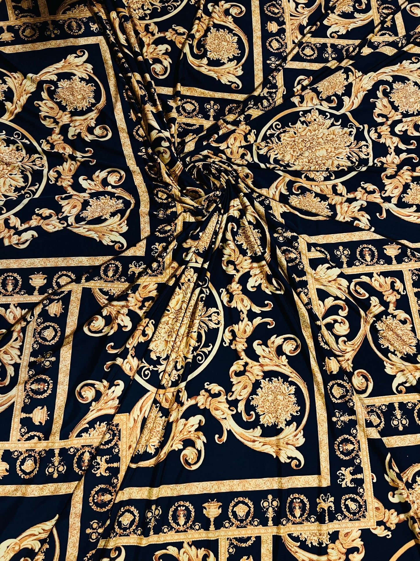 Brand design print on poly spandex 2-way stretch 58/60” Sold by the YD. Ships Worldwide from Los Angeles California USA.