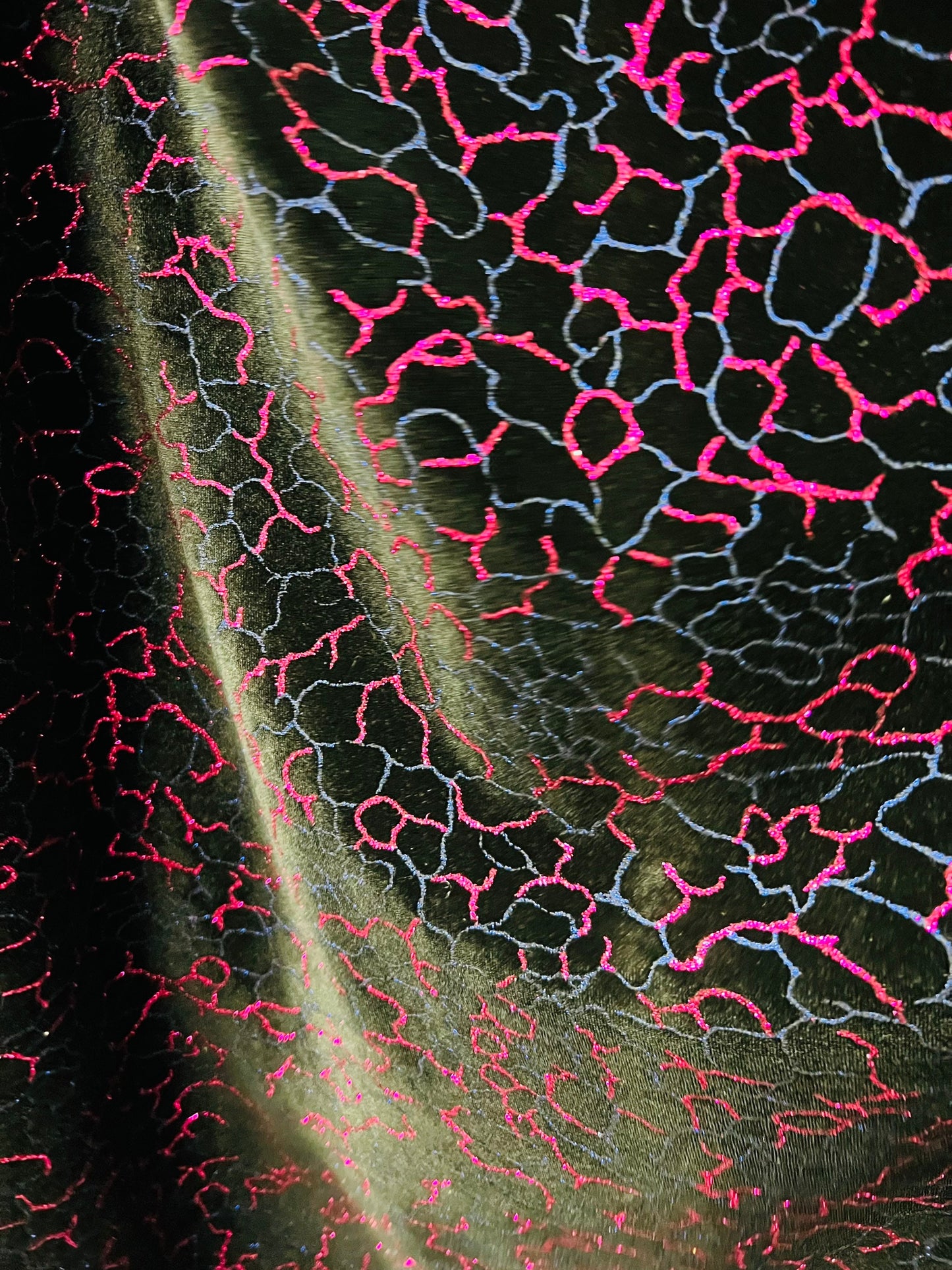 New abstract design foiled stretch velvet 4-way stretch 58/60” Sold by the YD. Ships Worldwide from Los Angeles California USA.