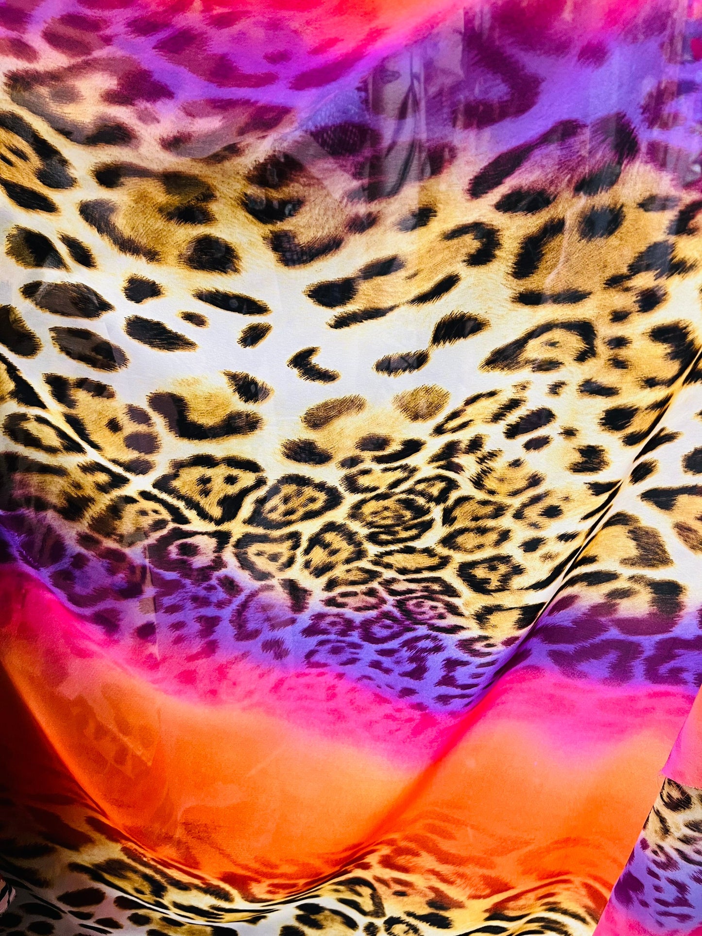 Leopard design exotic animal print on high quality of multi chiffon non stretch 58/60” Sold by the YD. Ships Worldwide from Los Angeles CA
