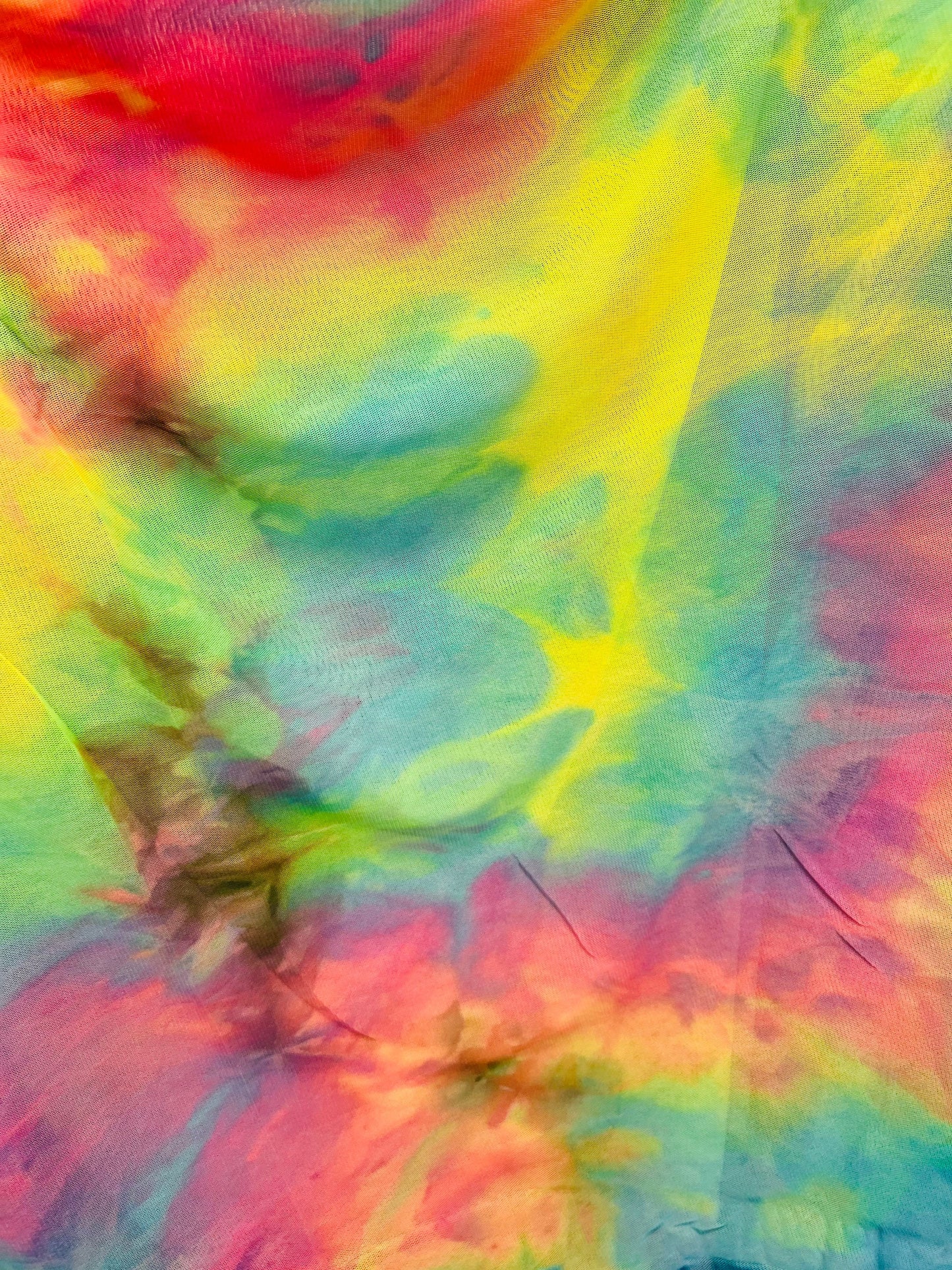 Tie dye design power mesh 4-way stretch 58/60” Sold by the YD. Ships Worldwide from Los Angeles California USA.