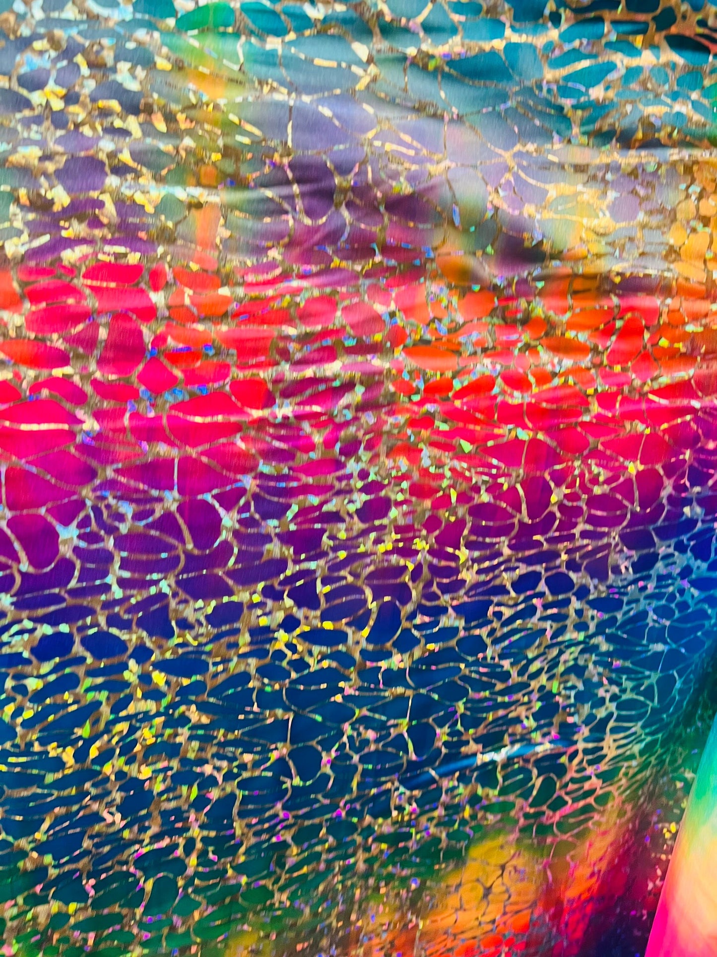 Spider design hologram metallic nylon spandex 4-way stretch 58/60” Sold by the YD. Ships Worldwide from Los Angeles California USA