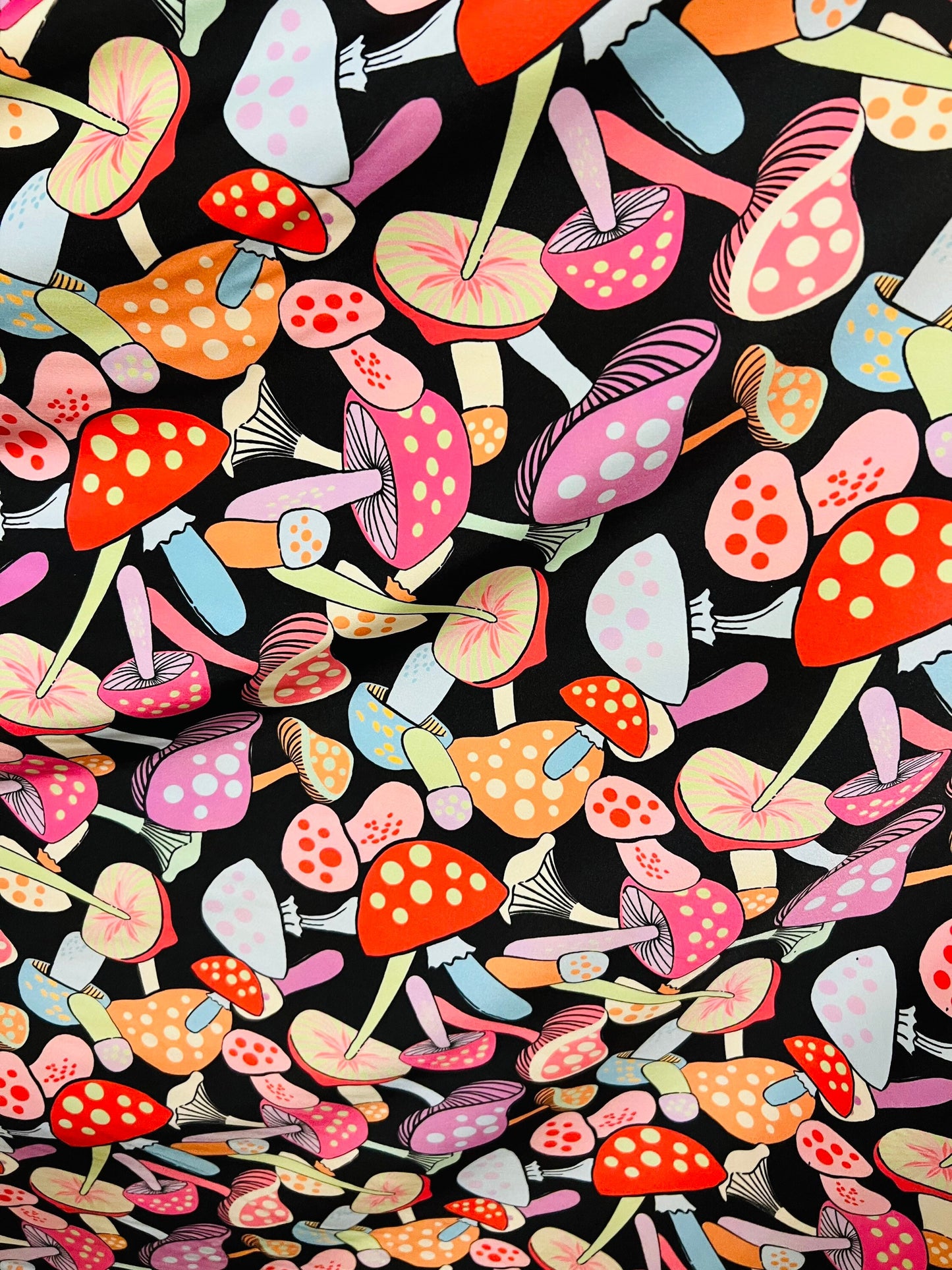 Mushrooms in wonderland design Multicolor print on best quality of nylon spandex 4-way stretch 58/60” Sold by the YD. Ships Worldwide