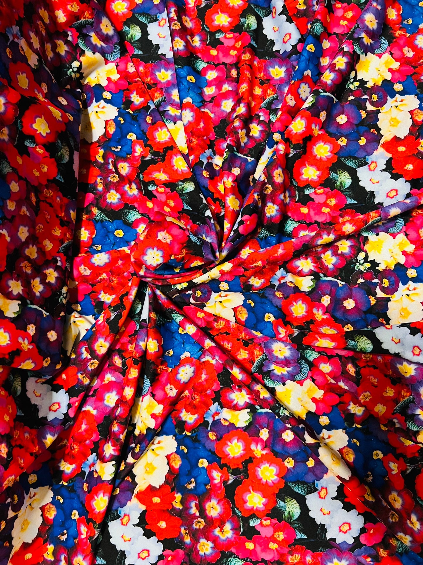 Multicolor flowers design new Luxury print nylon spandex 4-way stretch 58/60” Sold by the YD. Ships Worldwide from Los Angeles California US