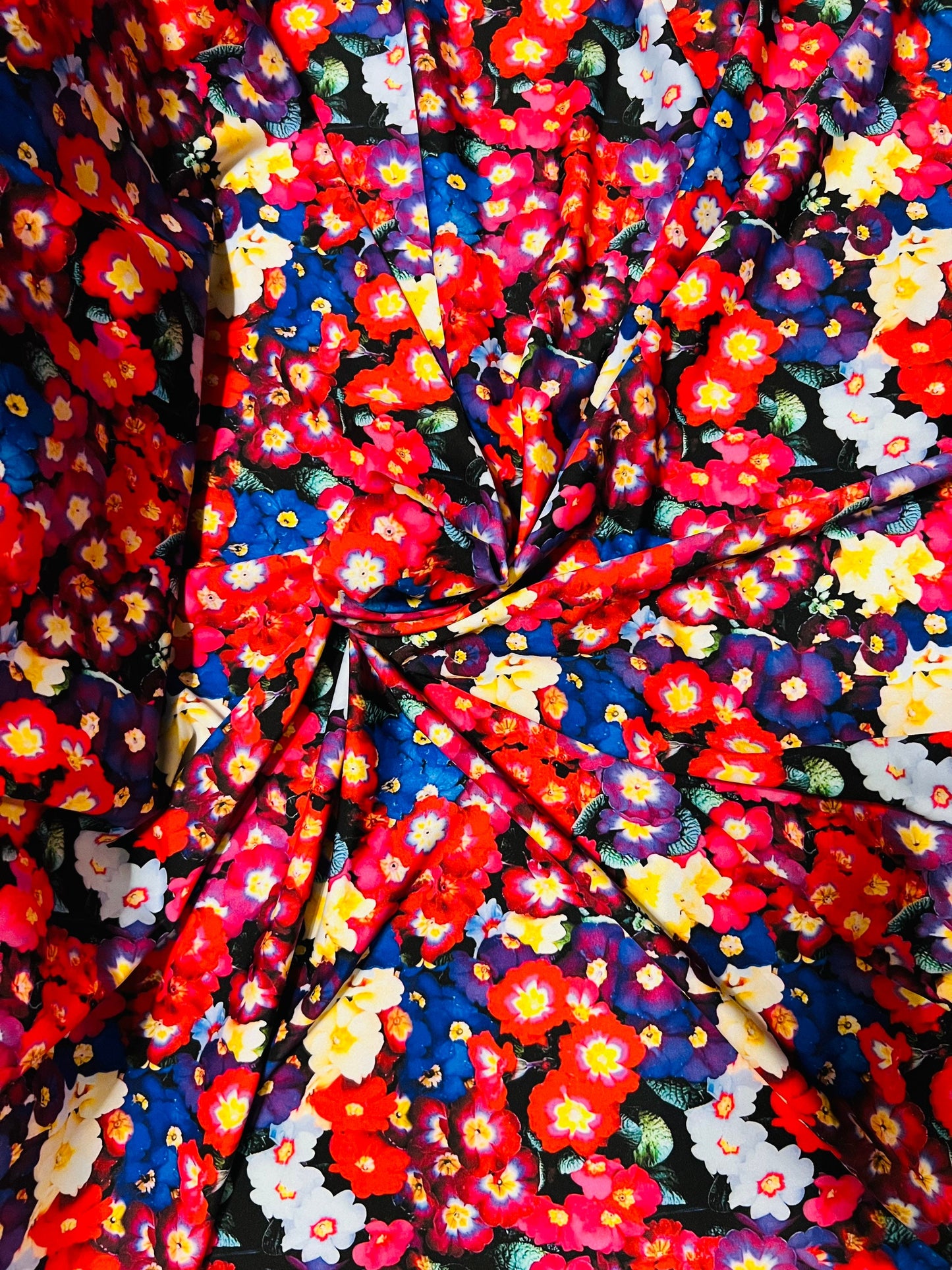 Multicolor flowers design new Luxury print nylon spandex 4-way stretch 58/60” Sold by the YD. Ships Worldwide from Los Angeles California US