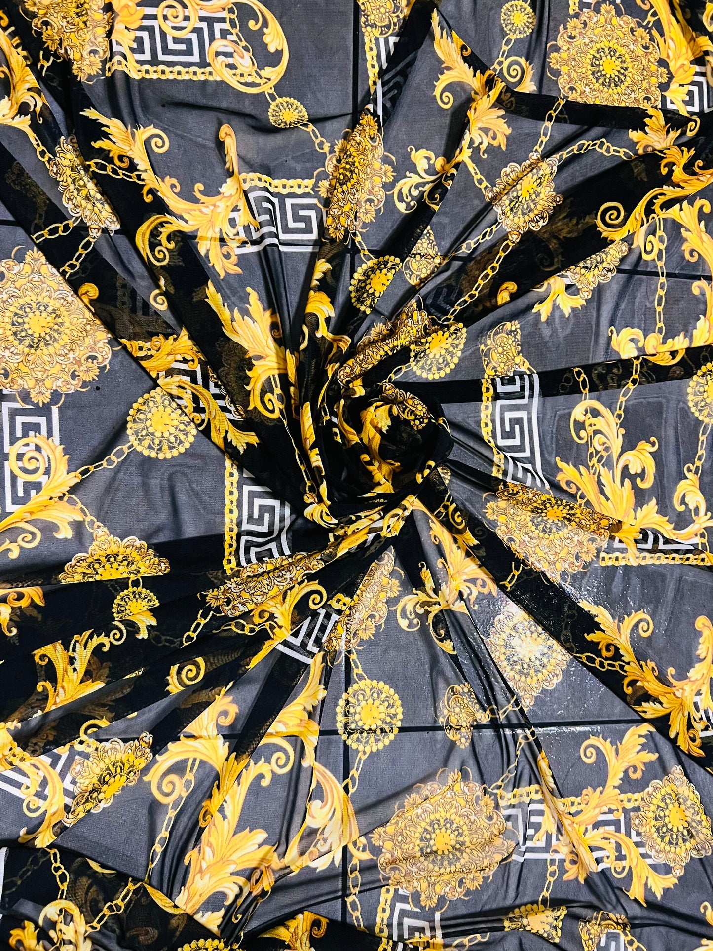 New Brand fashion design Black/Gold print on great quality of power mesh 4-way stretch 58/60”