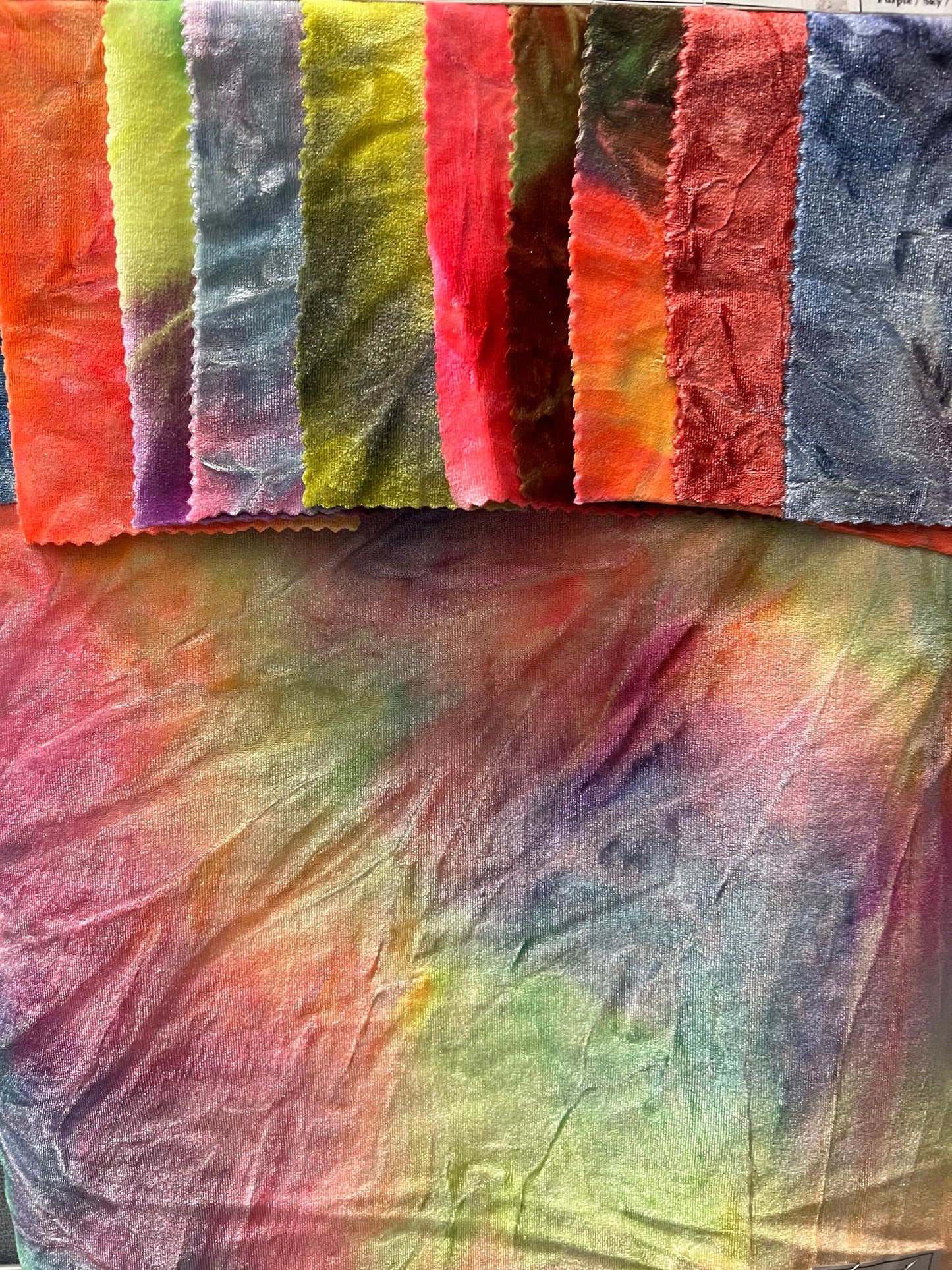 Tie dye Luxury velvet great quality of crushed velvet 4-way stretch 58/60” Sold by the YD. Ships Worldwide from Los Angeles California USA.