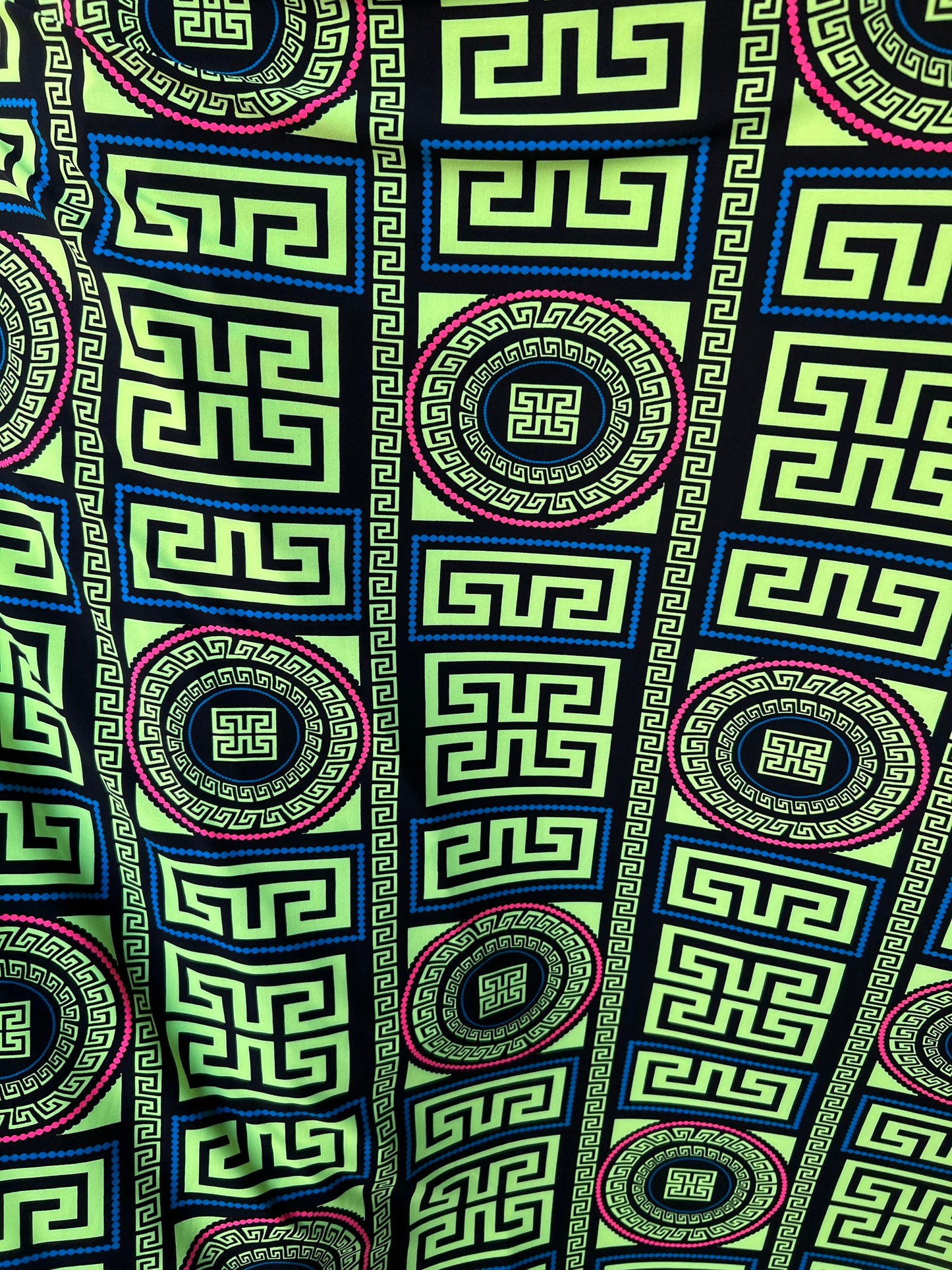 New modern brand fashion design Neon Pink & Neon green color print on poly spandex 2-way stretch 58/60” Sold by the YD. Ships worldwide