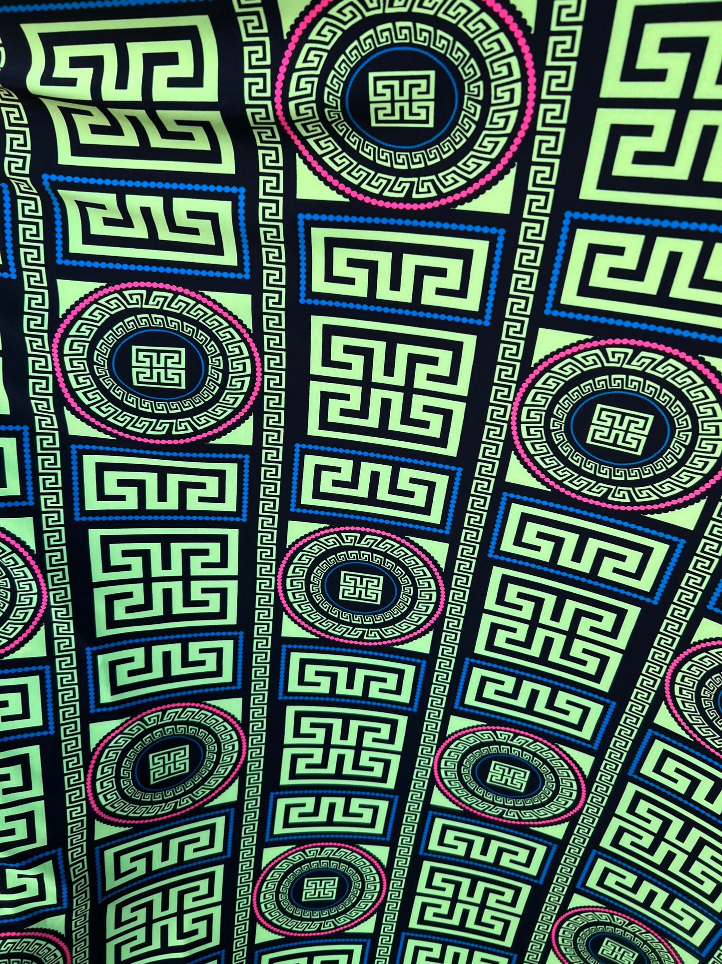 New modern brand fashion design Neon Pink & Neon green color print on poly spandex 2-way stretch 58/60” Sold by the YD. Ships worldwide